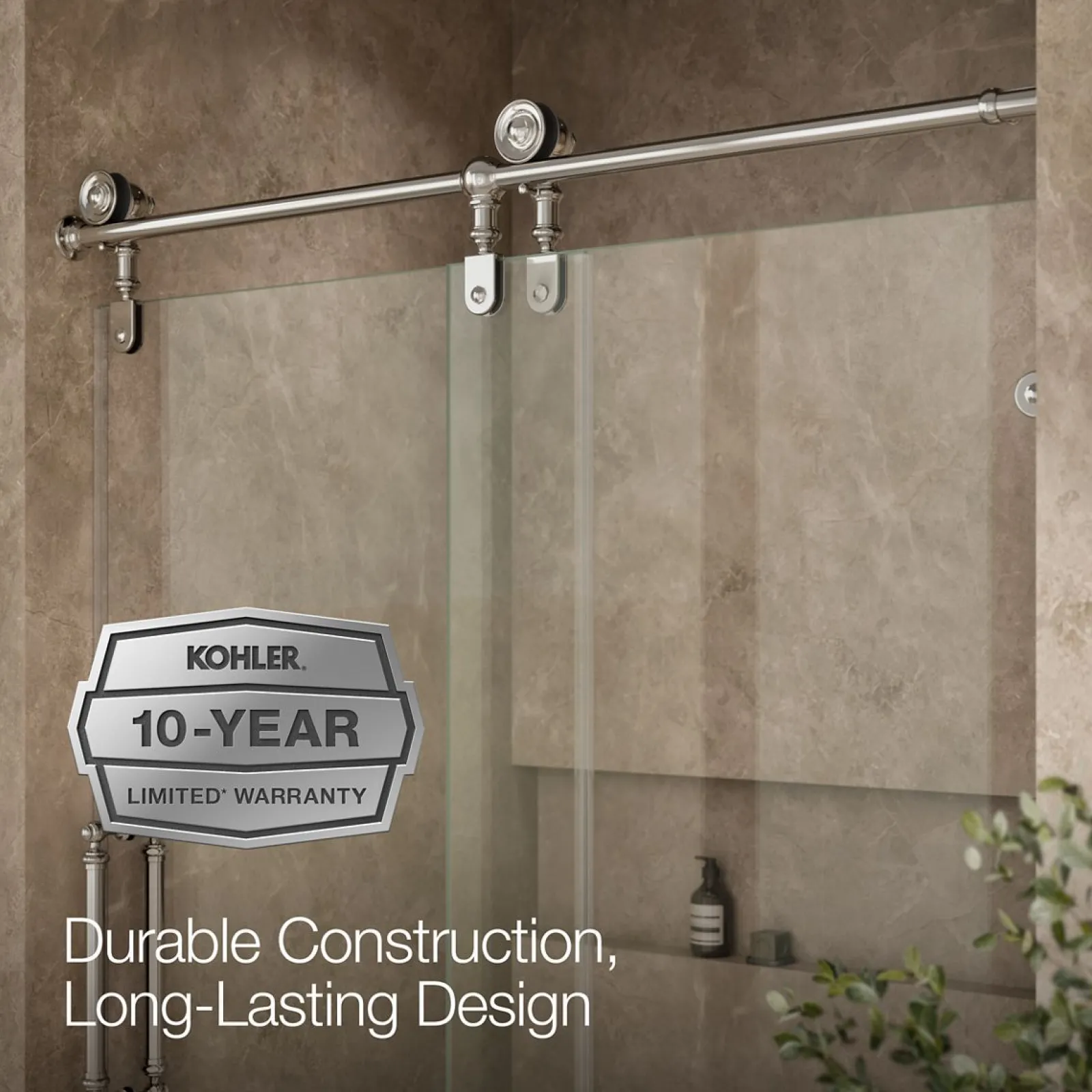 57-1/4"-58-1/4" W x 80-7/8" H sliding shower door with 3/8"-thick Crystal Clear glass^Kohler