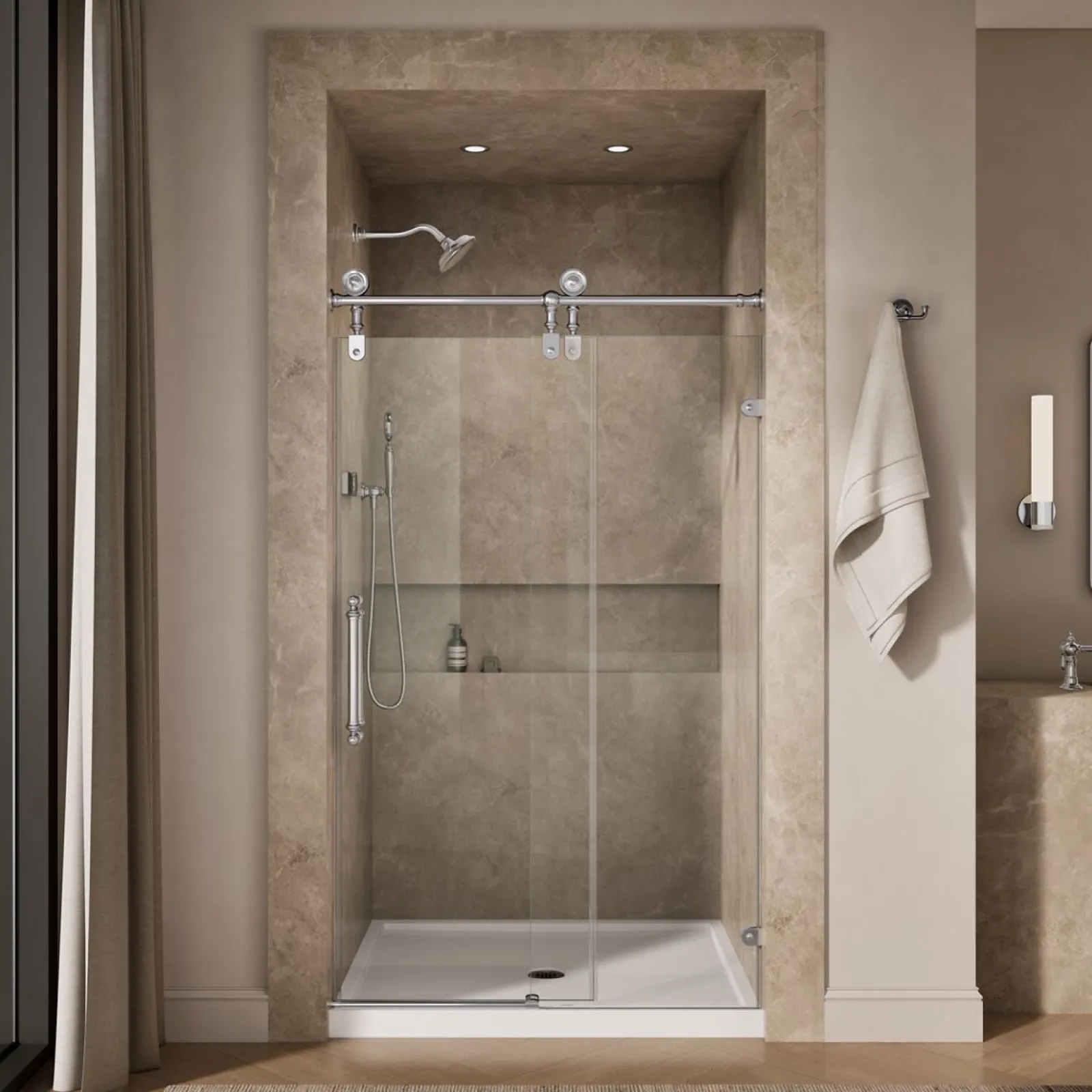 46-1/4"-47-1/4" W x 80-7/8" H sliding shower door with 3/8"-thick Crystal Clear glass^Kohler Clearance