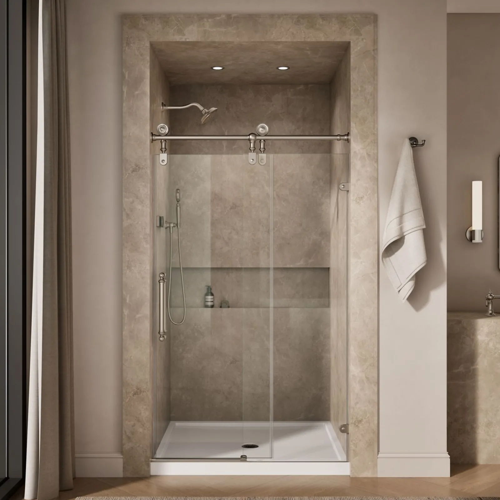 45-1/4"-46-1/4" W x 80-7/8" H sliding shower door with 3/8"-thick Crystal Clear glass^Kohler Outlet