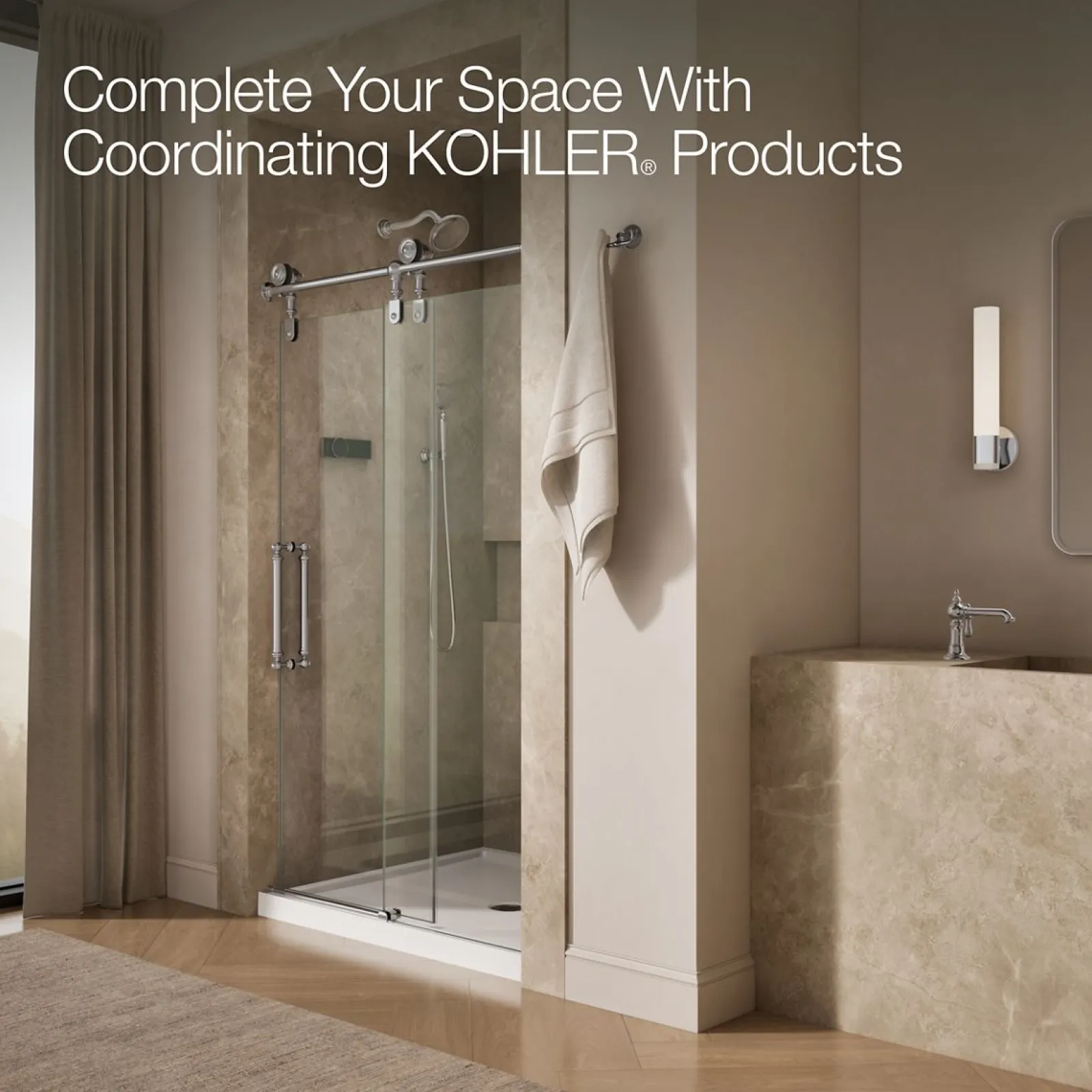 45-1/4"-46-1/4" W x 80-7/8" H sliding shower door with 3/8"-thick Crystal Clear glass^Kohler Outlet