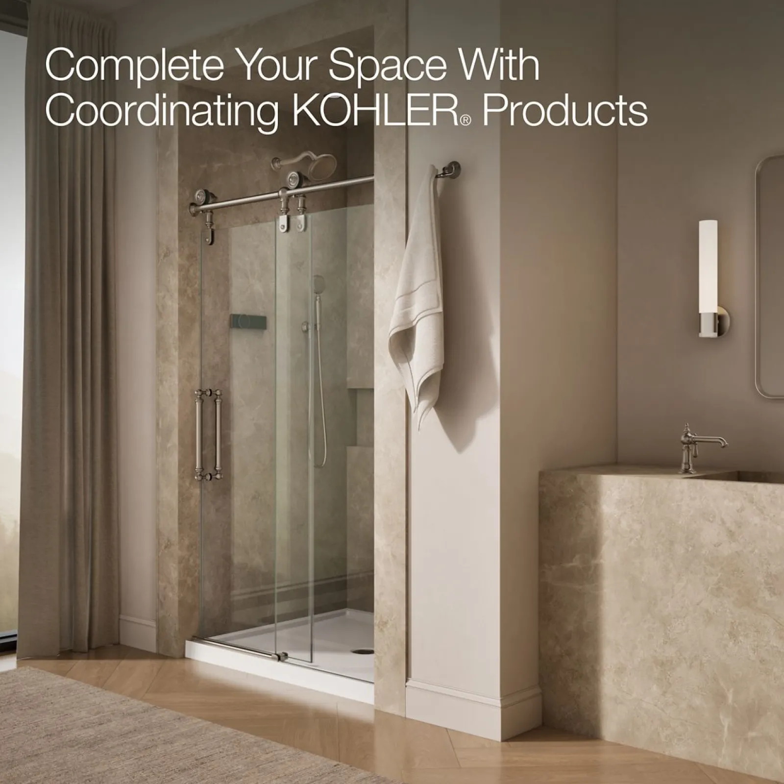 45-1/4"-46-1/4" W x 80-7/8" H sliding shower door with 3/8"-thick Crystal Clear glass^Kohler Outlet