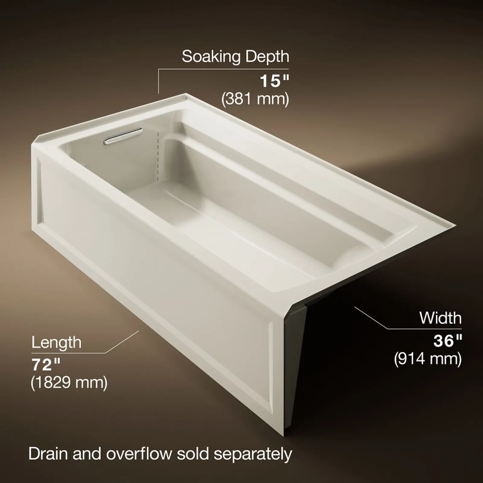 72" x 36" alcove bath, left drain^Kohler New
