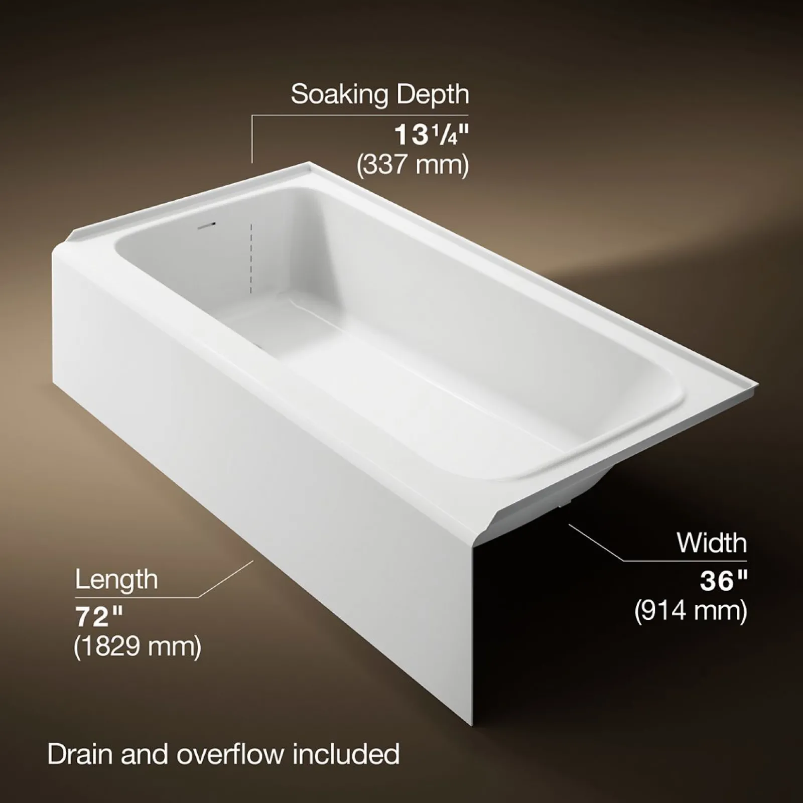 72" x 36" alcove bath, left drain^Kohler Best