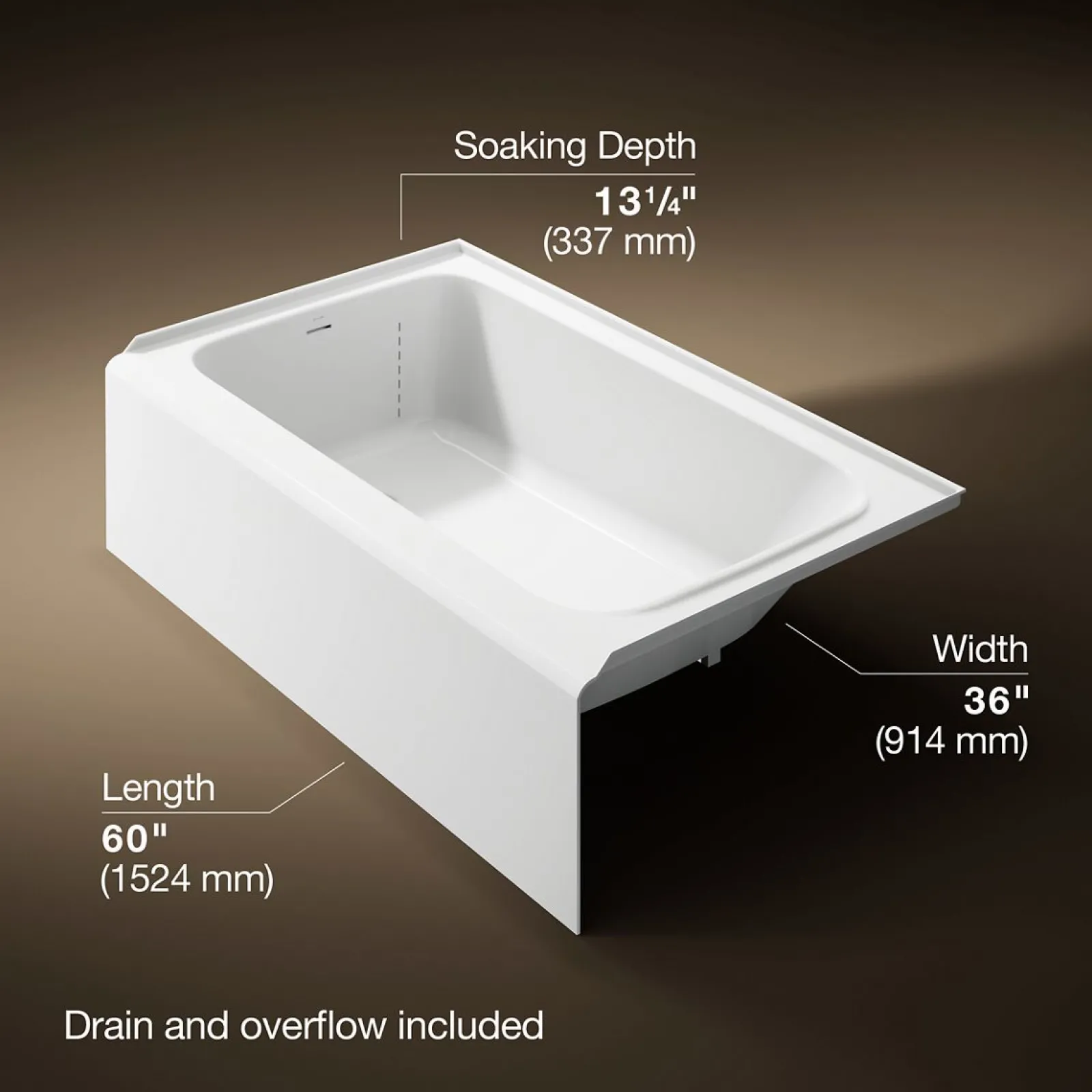 60" x 36" alcove bath, left drain^Kohler Hot