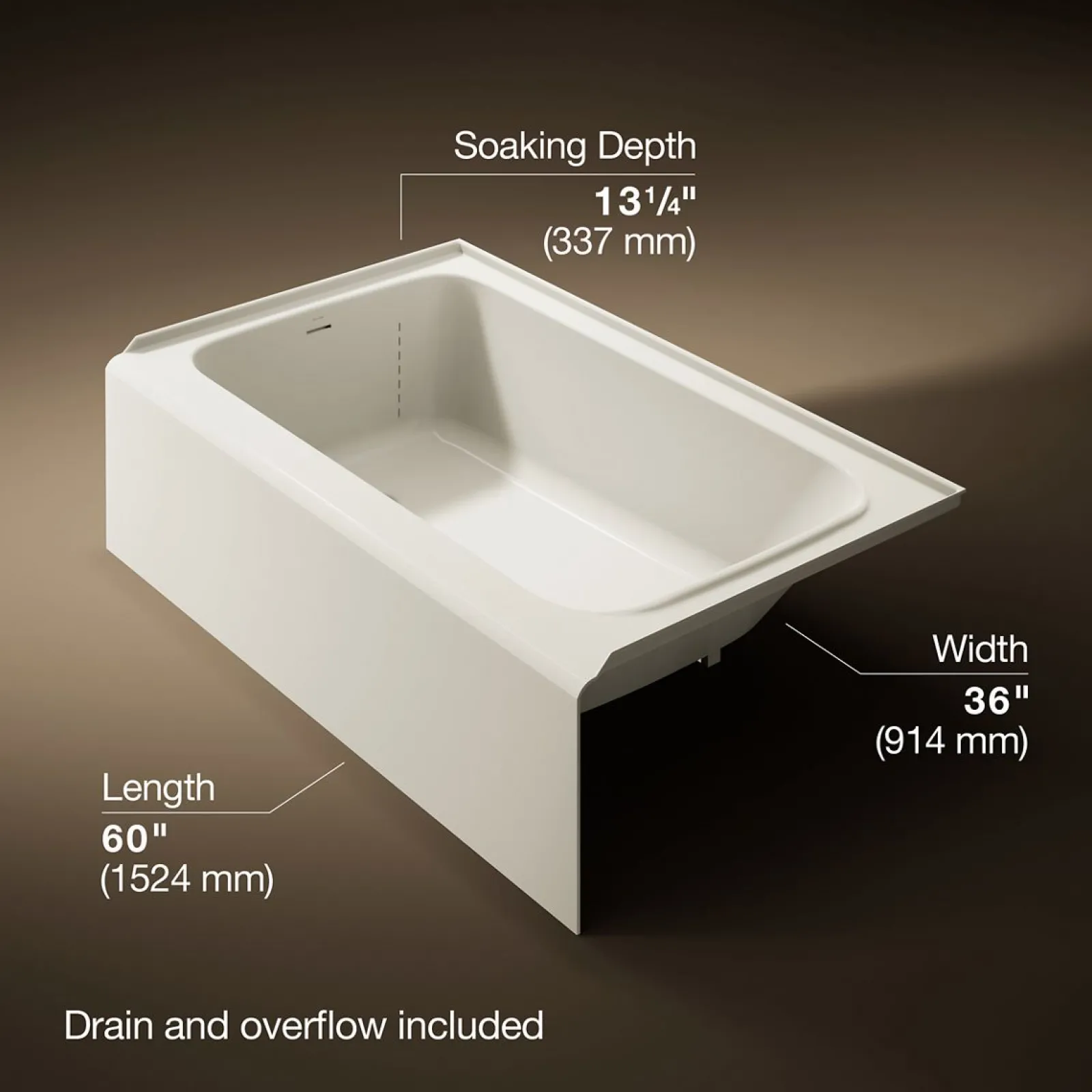 60" x 36" alcove bath, left drain^Kohler Hot