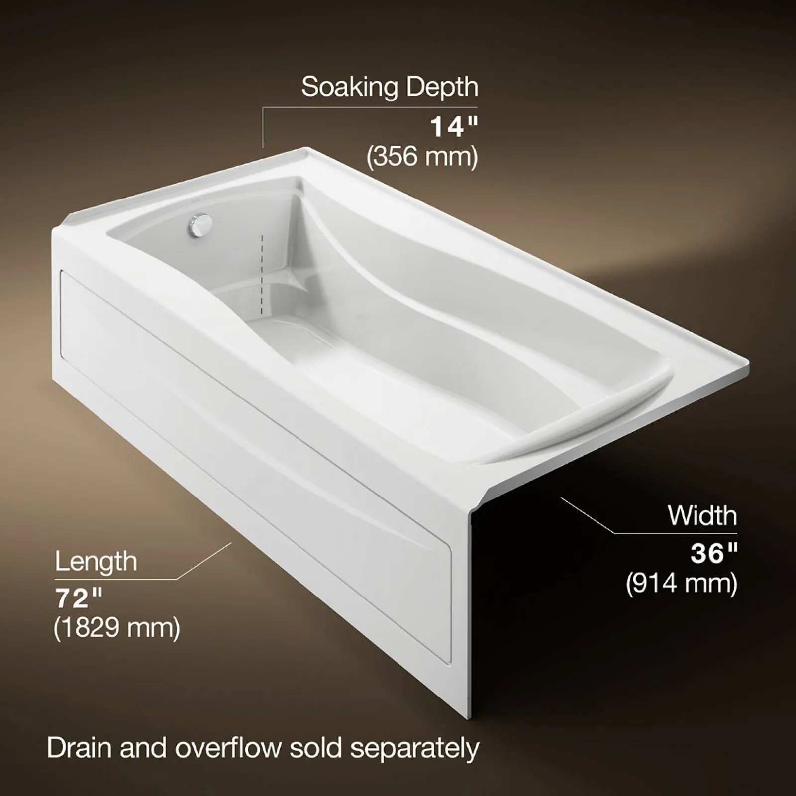 72" x 36" alcove bath, left drain^Kohler Online