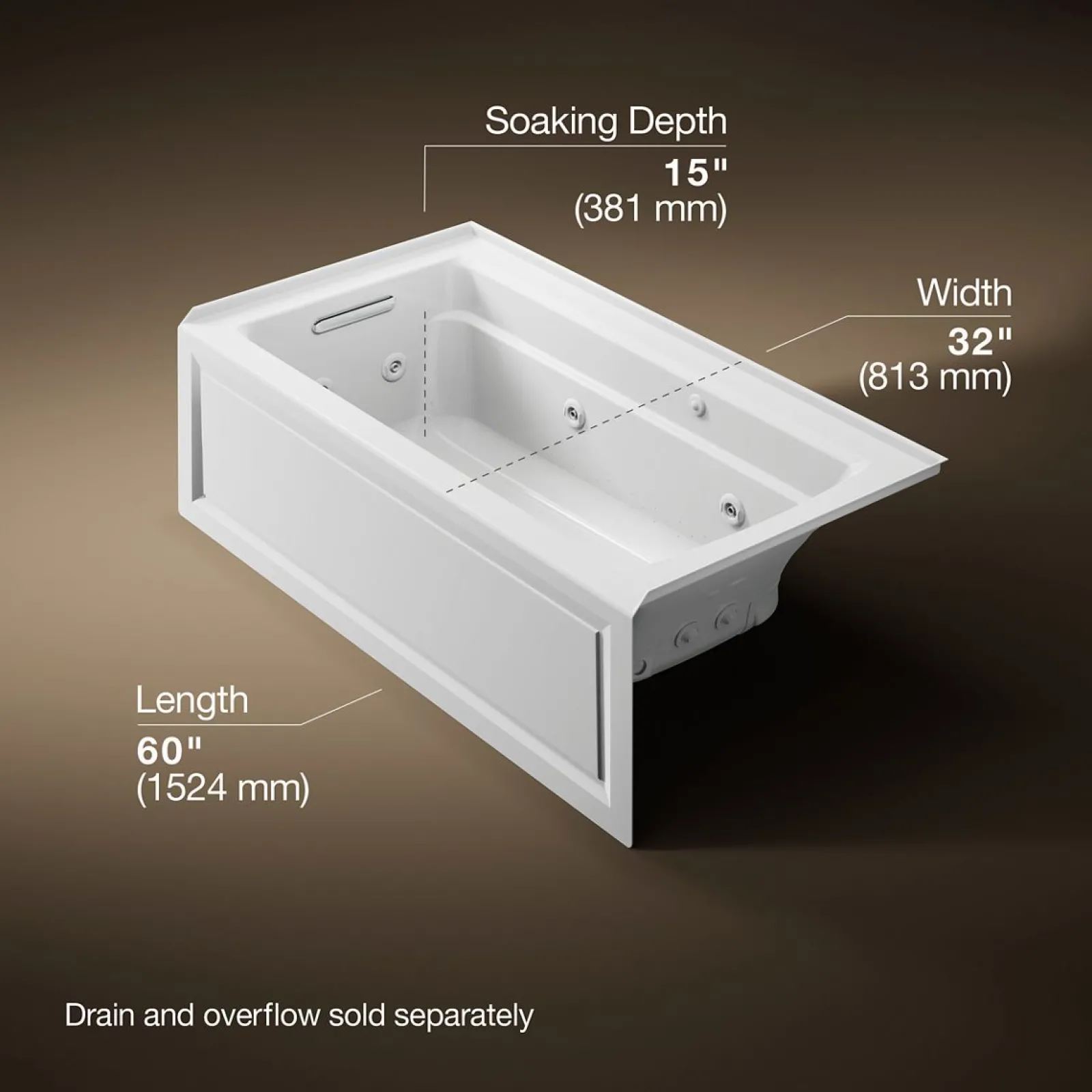 60" x 32" alcove Heated BubbleMassage™ air bath and whirlpool, left drain^Kohler