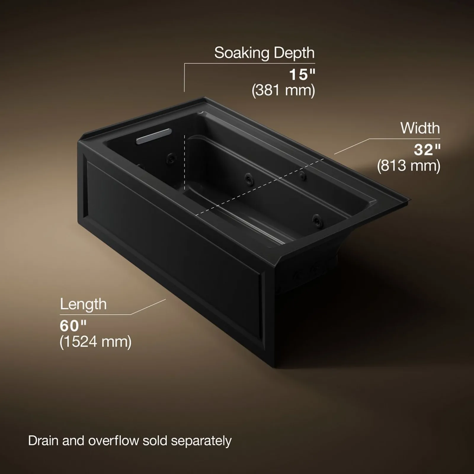 60" x 32" alcove Heated BubbleMassage™ air bath and whirlpool, left drain^Kohler