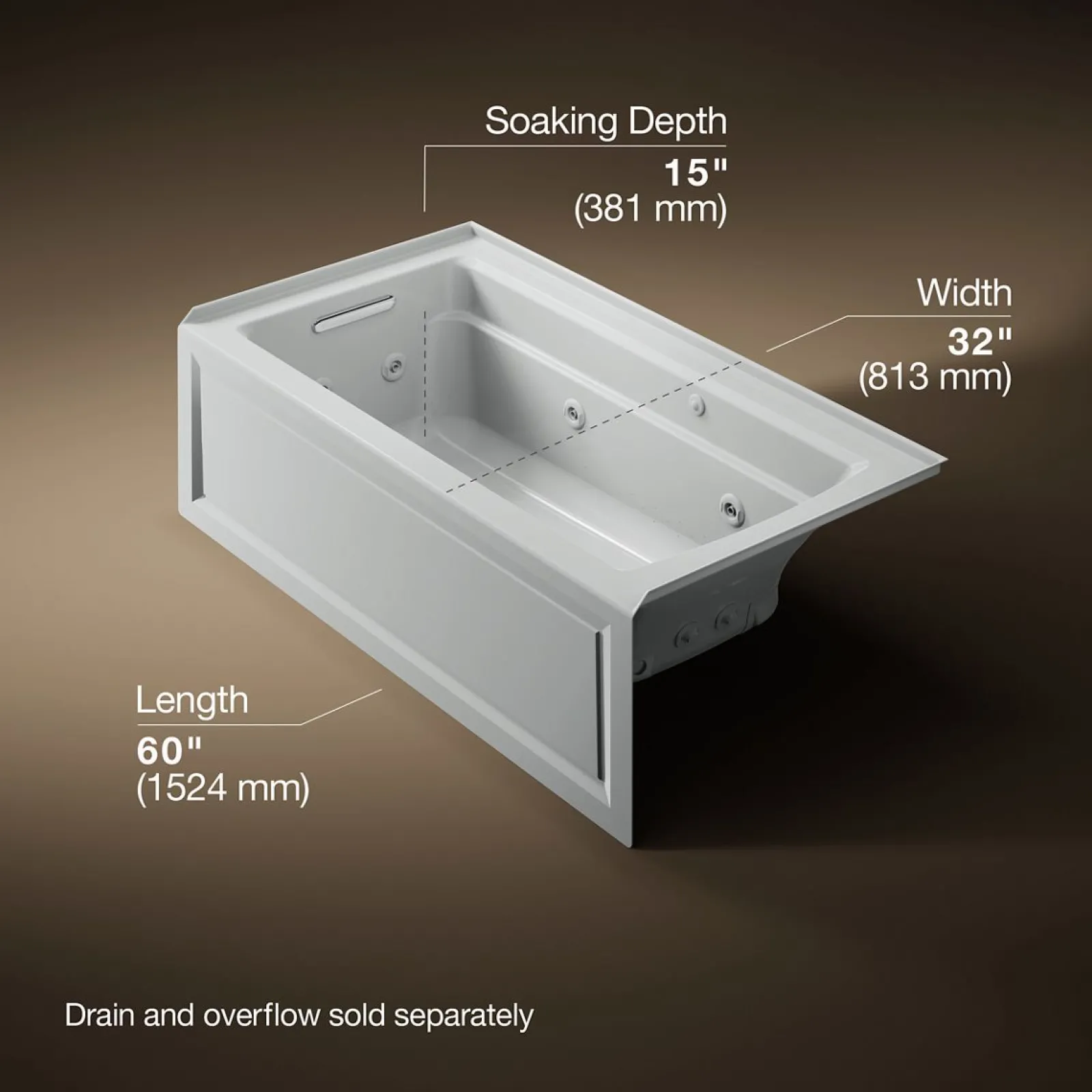 60" x 32" alcove Heated BubbleMassage™ air bath and whirlpool, left drain^Kohler