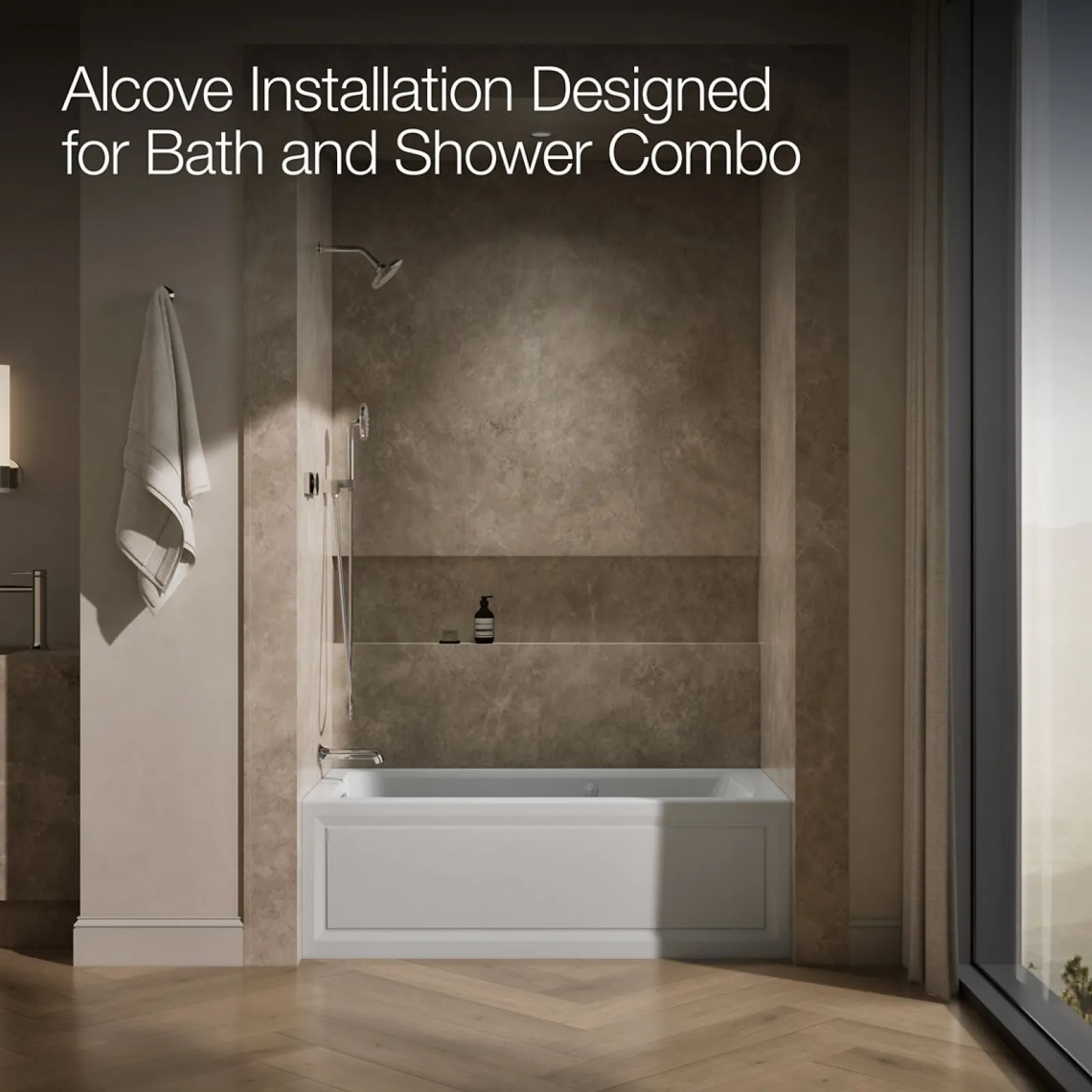 60" x 32" alcove Heated BubbleMassage™ air bath and whirlpool, left drain^Kohler