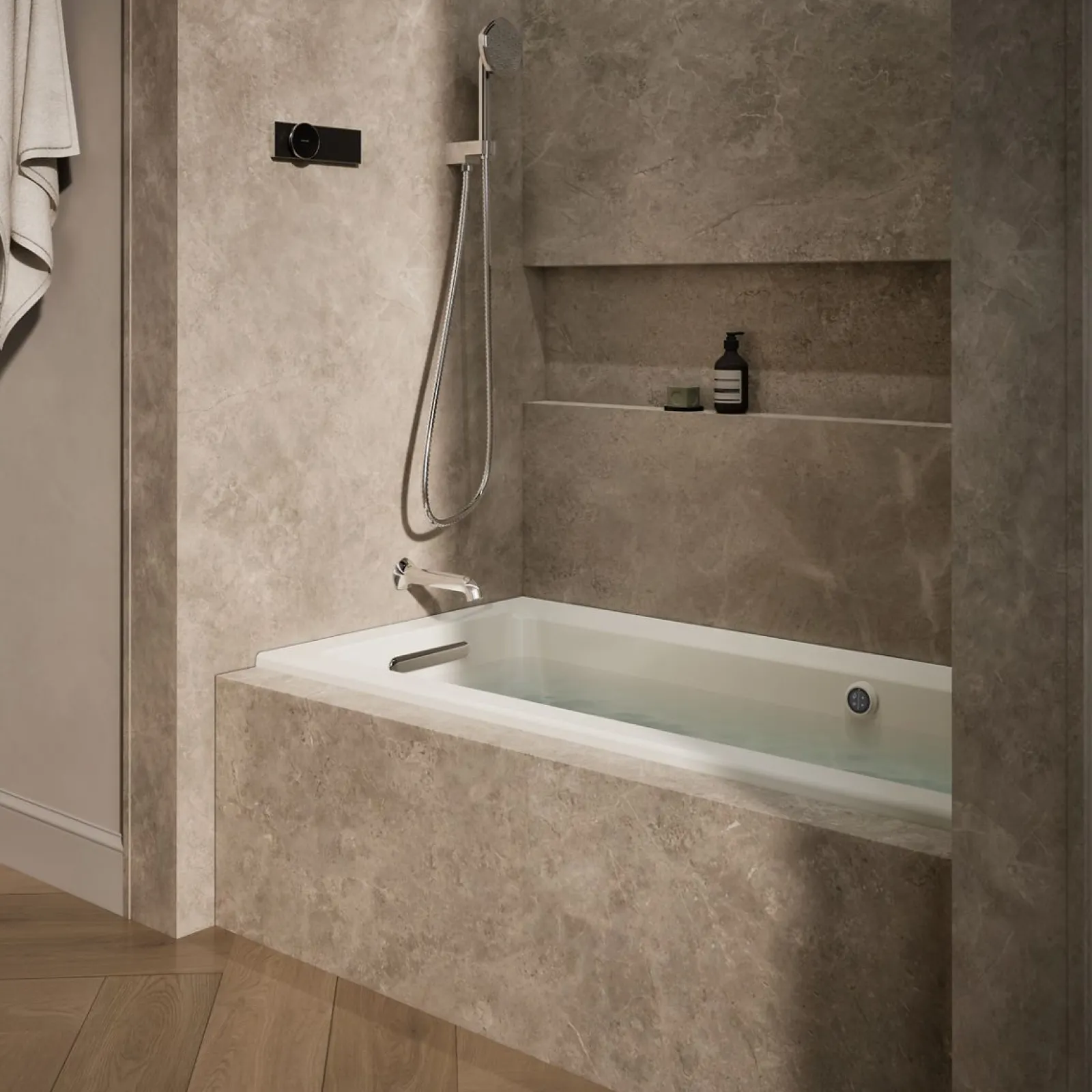 60" x 30" alcove Heated BubbleMassage™ air bath with Bask® heated surface, left drain^Kohler