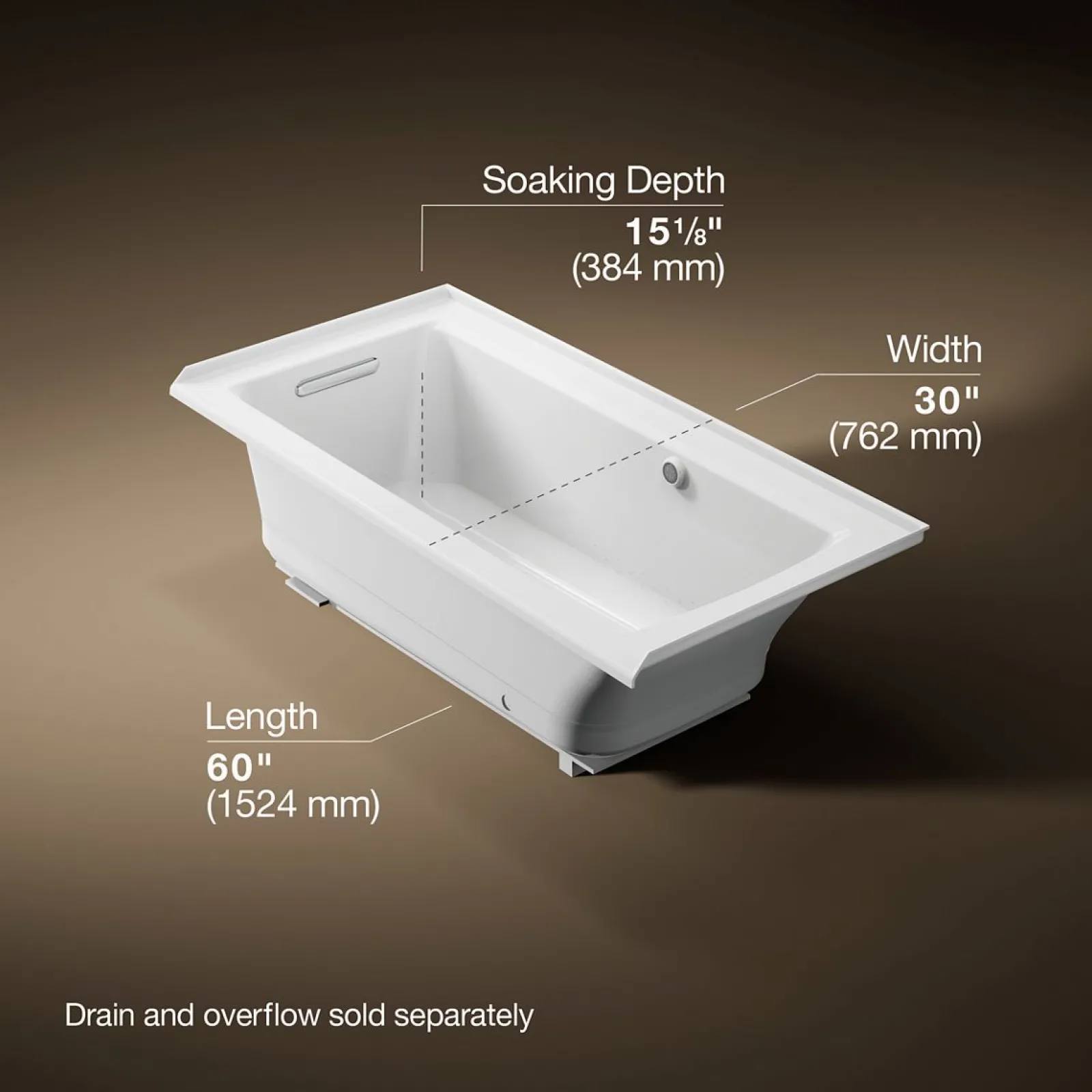 60" x 30" alcove Heated BubbleMassage™ air bath with Bask® heated surface, left drain^Kohler