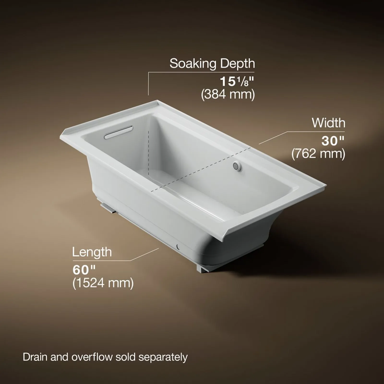 60" x 30" alcove Heated BubbleMassage™ air bath with Bask® heated surface, left drain^Kohler