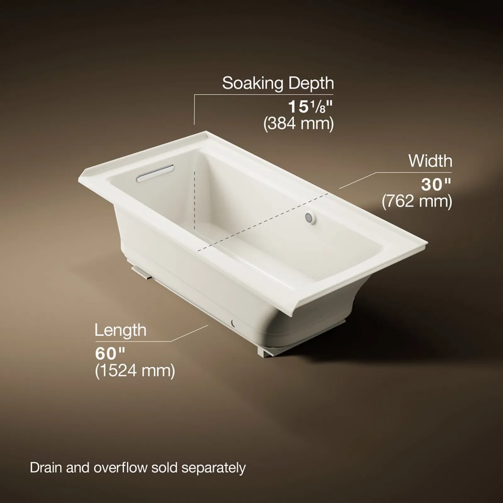 60" x 30" alcove Heated BubbleMassage™ air bath with Bask® heated surface, left drain^Kohler