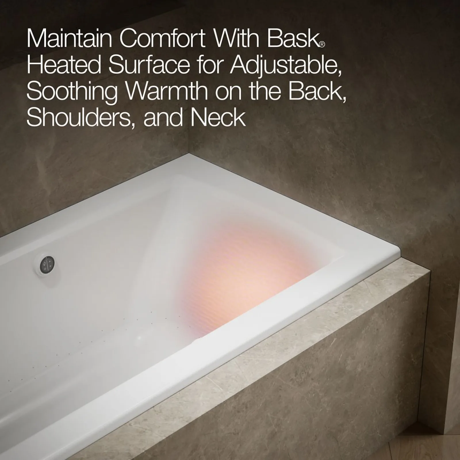 60" x 30" alcove Heated BubbleMassage™ air bath with Bask® heated surface, left drain^Kohler