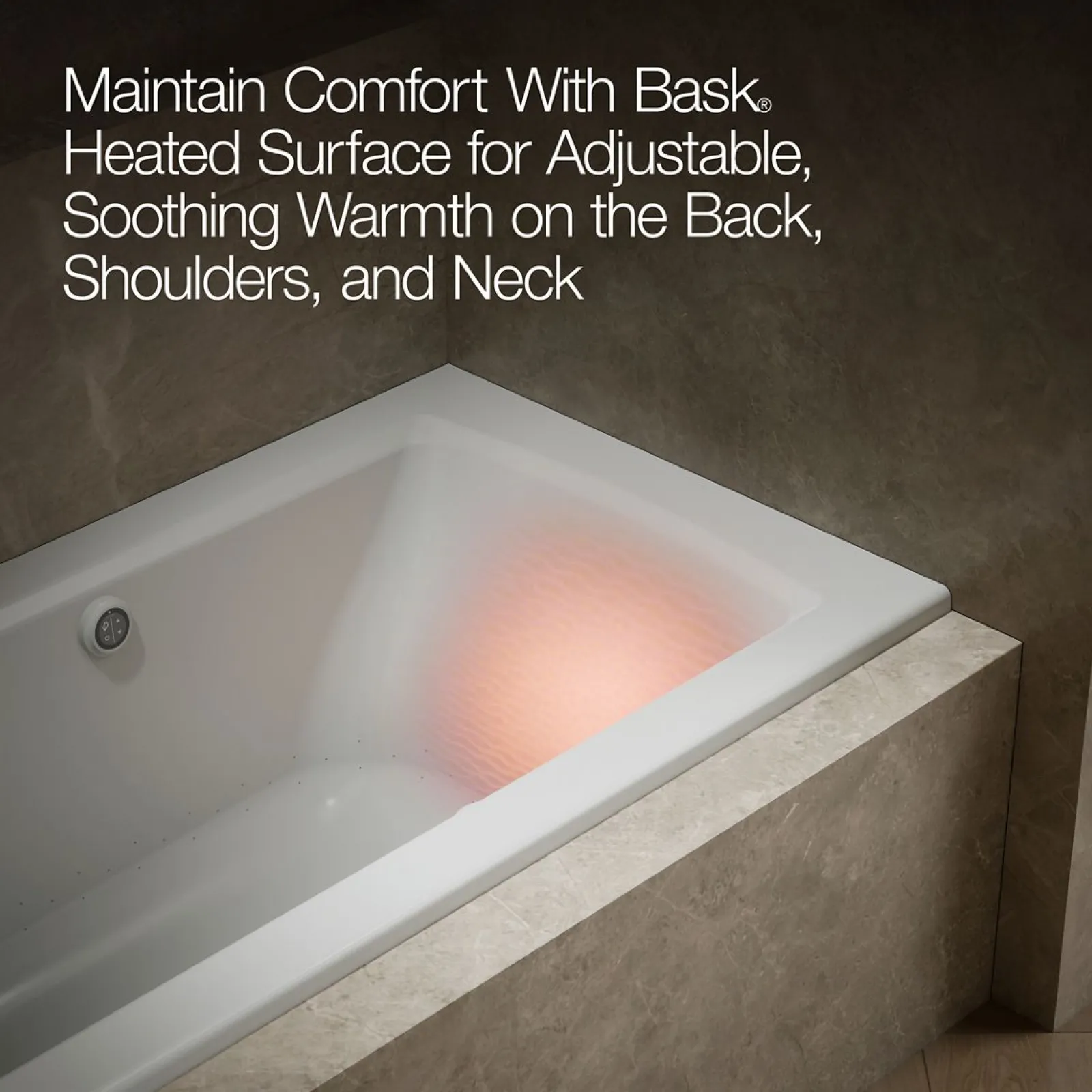 60" x 30" alcove Heated BubbleMassage™ air bath with Bask® heated surface, left drain^Kohler