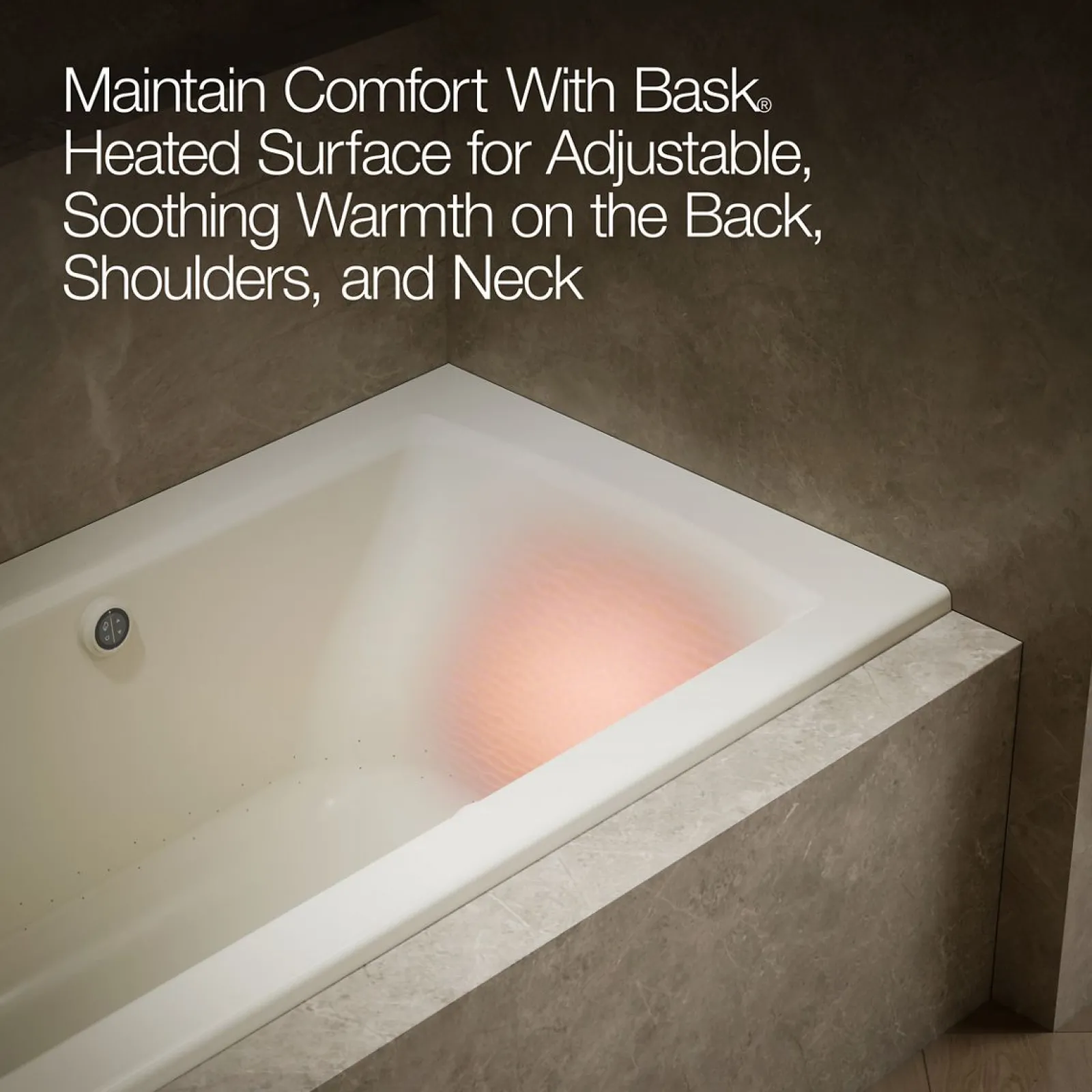 60" x 30" alcove Heated BubbleMassage™ air bath with Bask® heated surface, left drain^Kohler