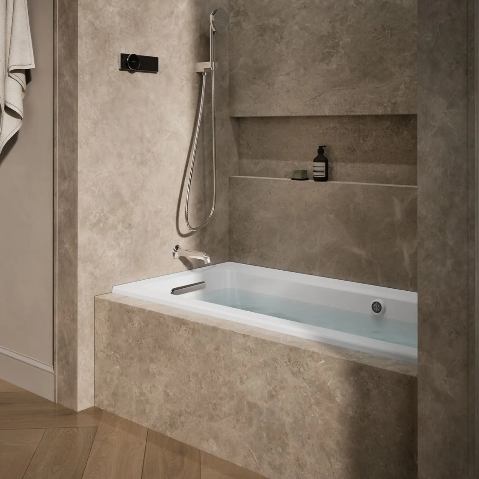 60" x 30" alcove Heated BubbleMassage™ air bath with Bask® heated surface, left drain^Kohler
