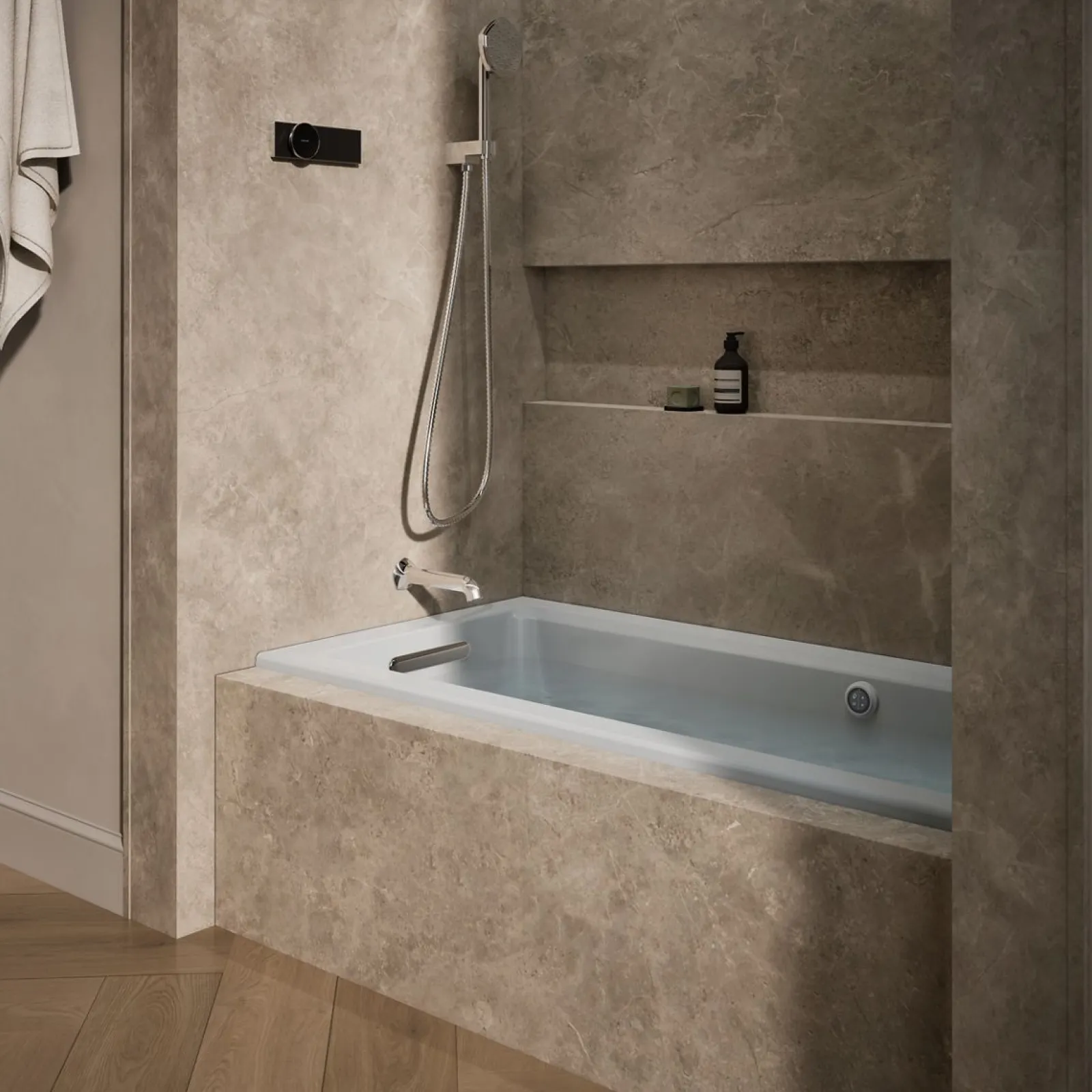 60" x 30" alcove Heated BubbleMassage™ air bath with Bask® heated surface, left drain^Kohler