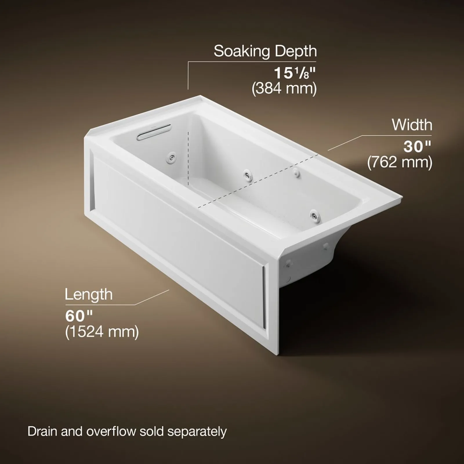 60" x 30" alcove Heated BubbleMassage™ air bath and whirlpool, left drain^Kohler Online