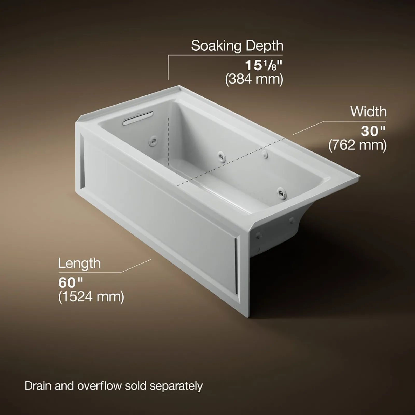 60" x 30" alcove Heated BubbleMassage™ air bath and whirlpool, left drain^Kohler Online