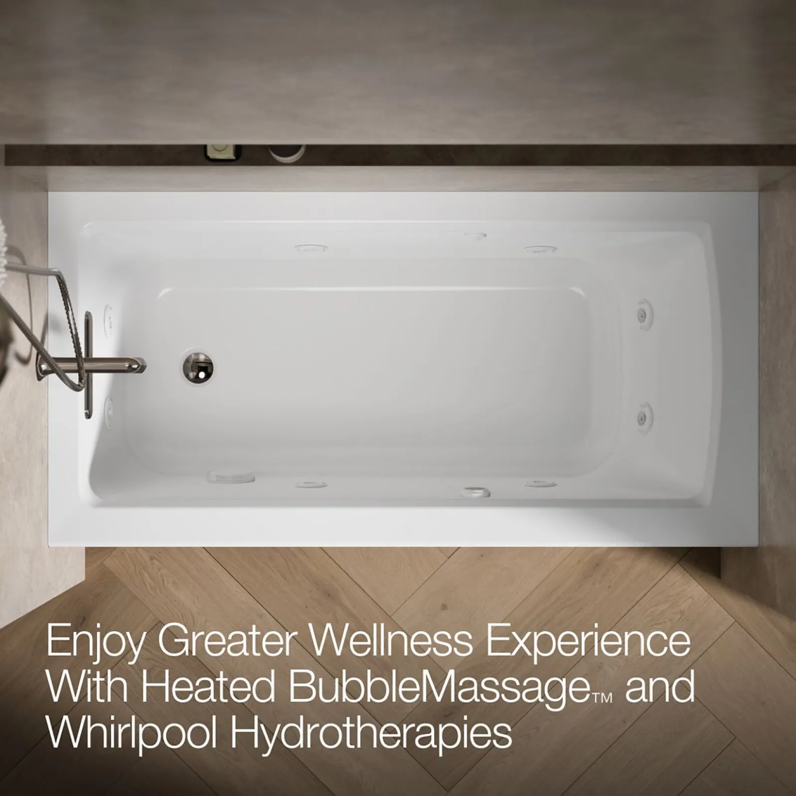 60" x 30" alcove Heated BubbleMassage™ air bath and whirlpool, left drain^Kohler Online