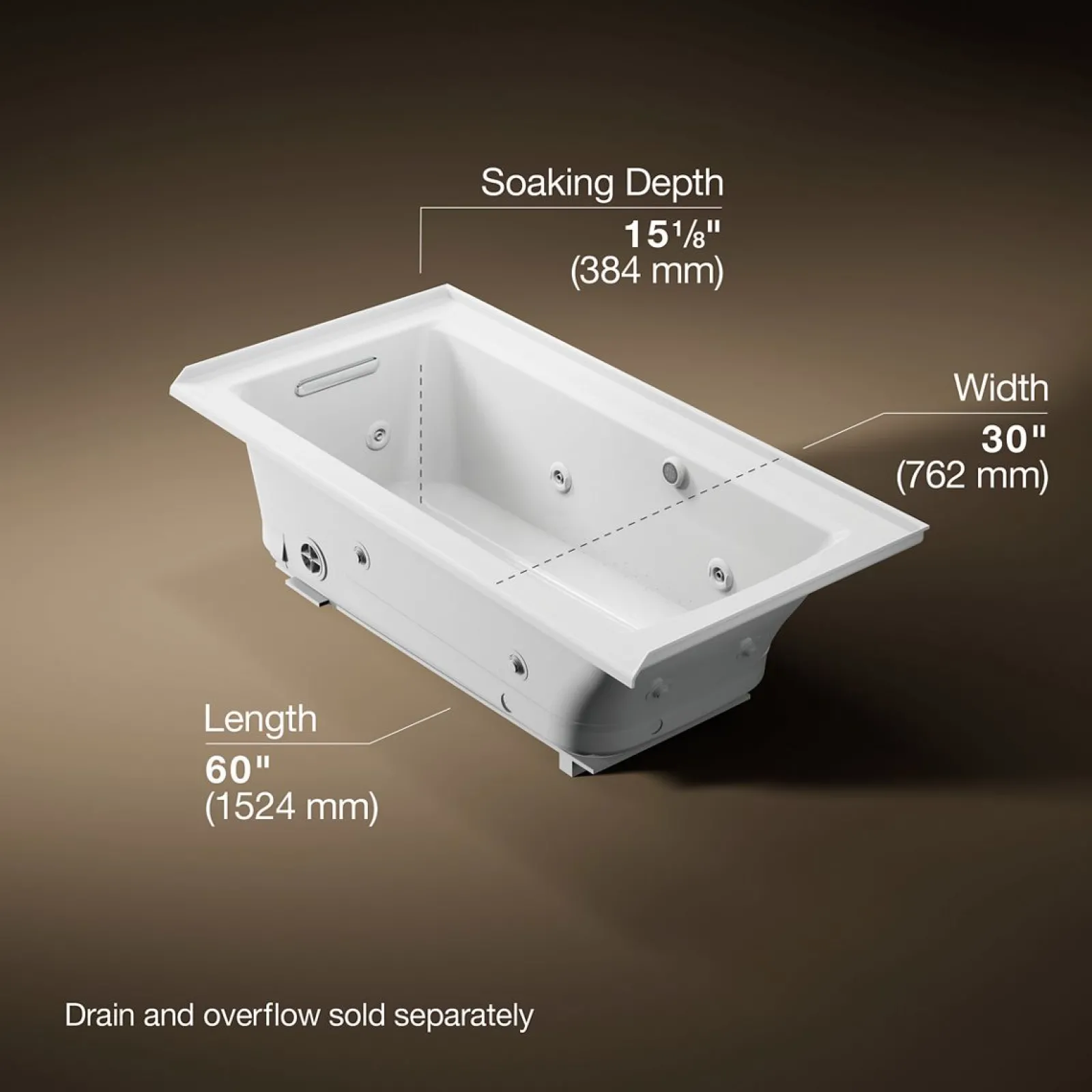 60" x 30" alcove Heated BubbleMassage™ air bath and whirlpool, left drain^Kohler Best