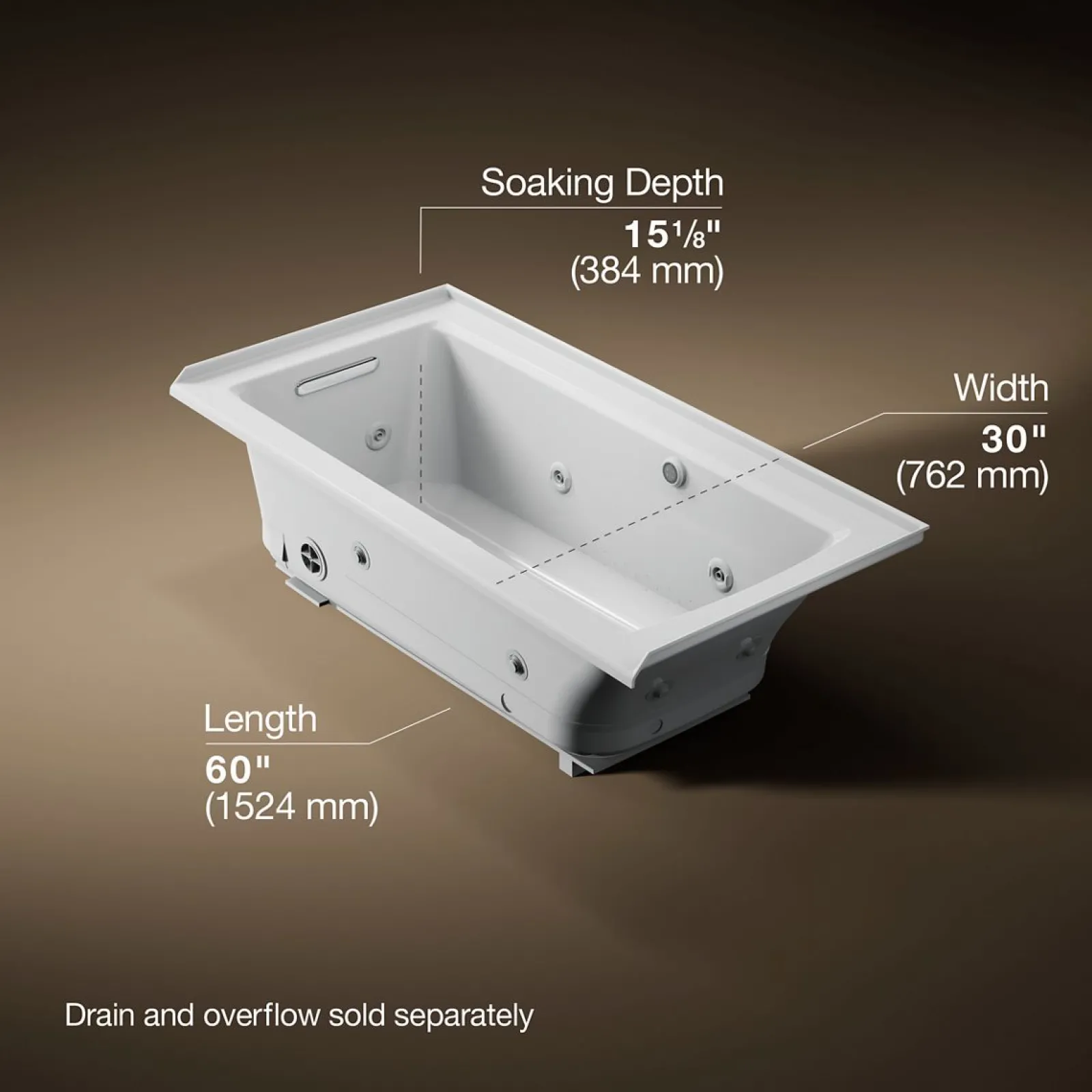 60" x 30" alcove Heated BubbleMassage™ air bath and whirlpool, left drain^Kohler Best
