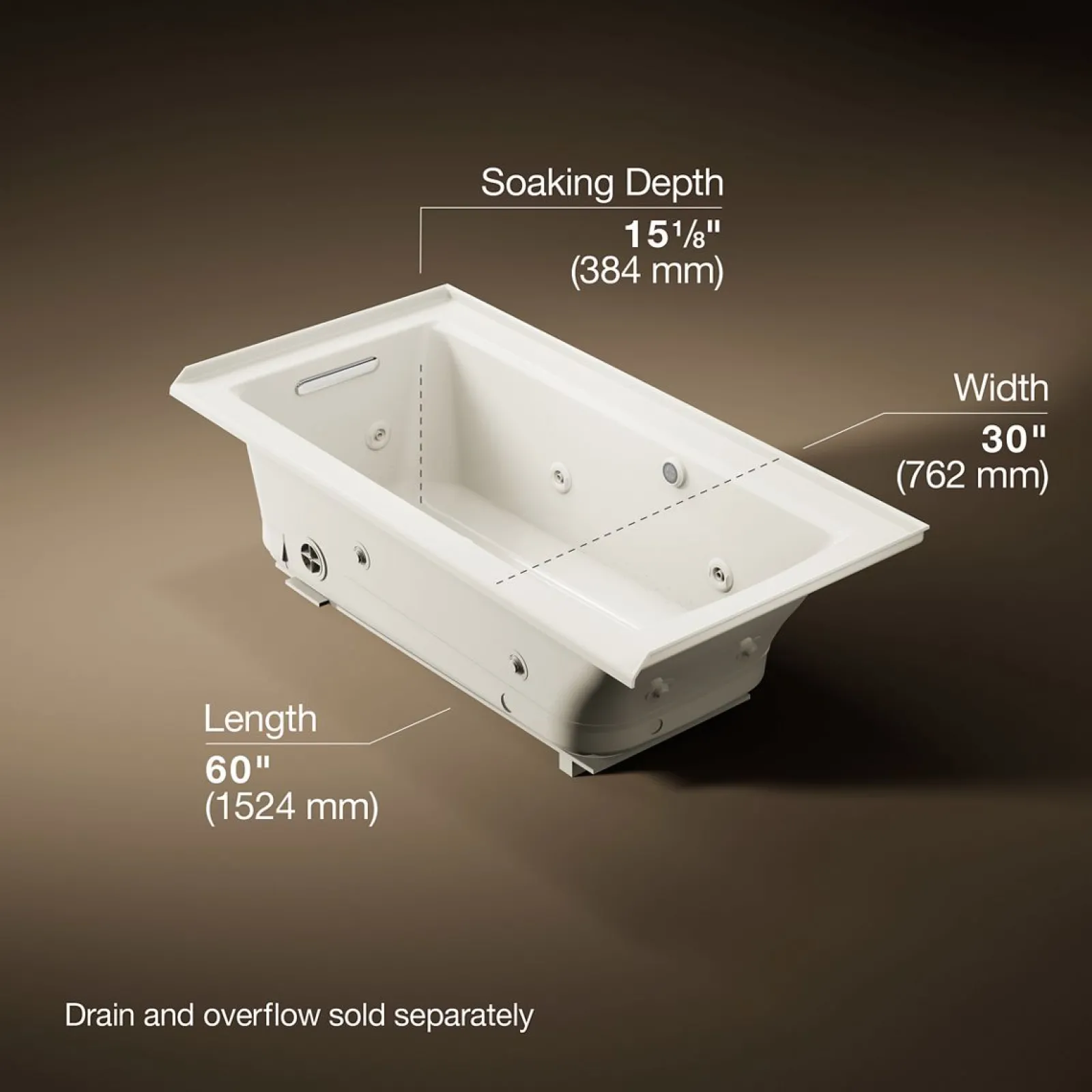 60" x 30" alcove Heated BubbleMassage™ air bath and whirlpool, left drain^Kohler Best