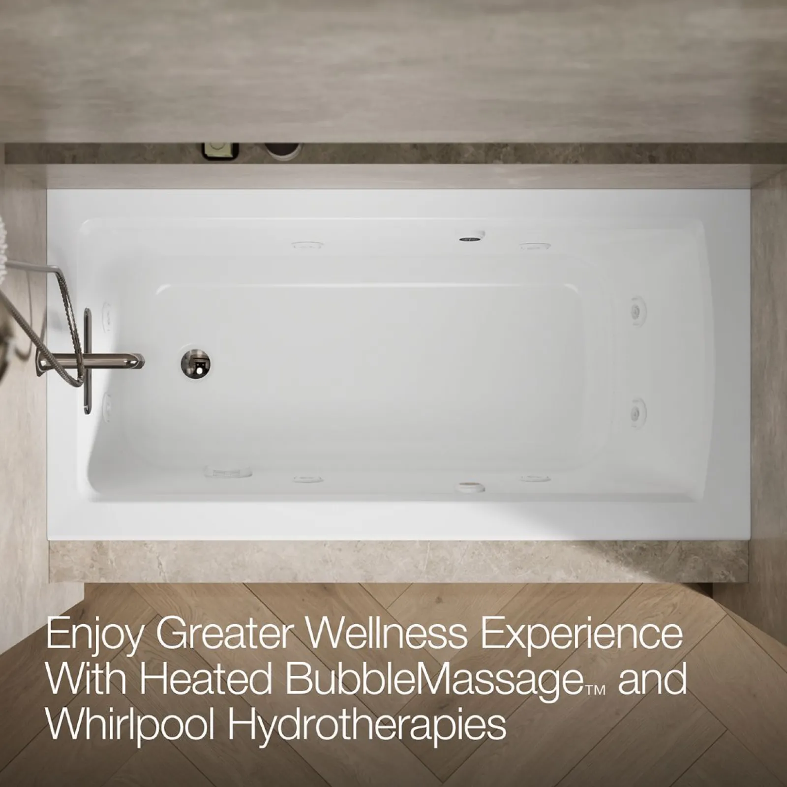 60" x 30" alcove Heated BubbleMassage™ air bath and whirlpool, left drain^Kohler Best