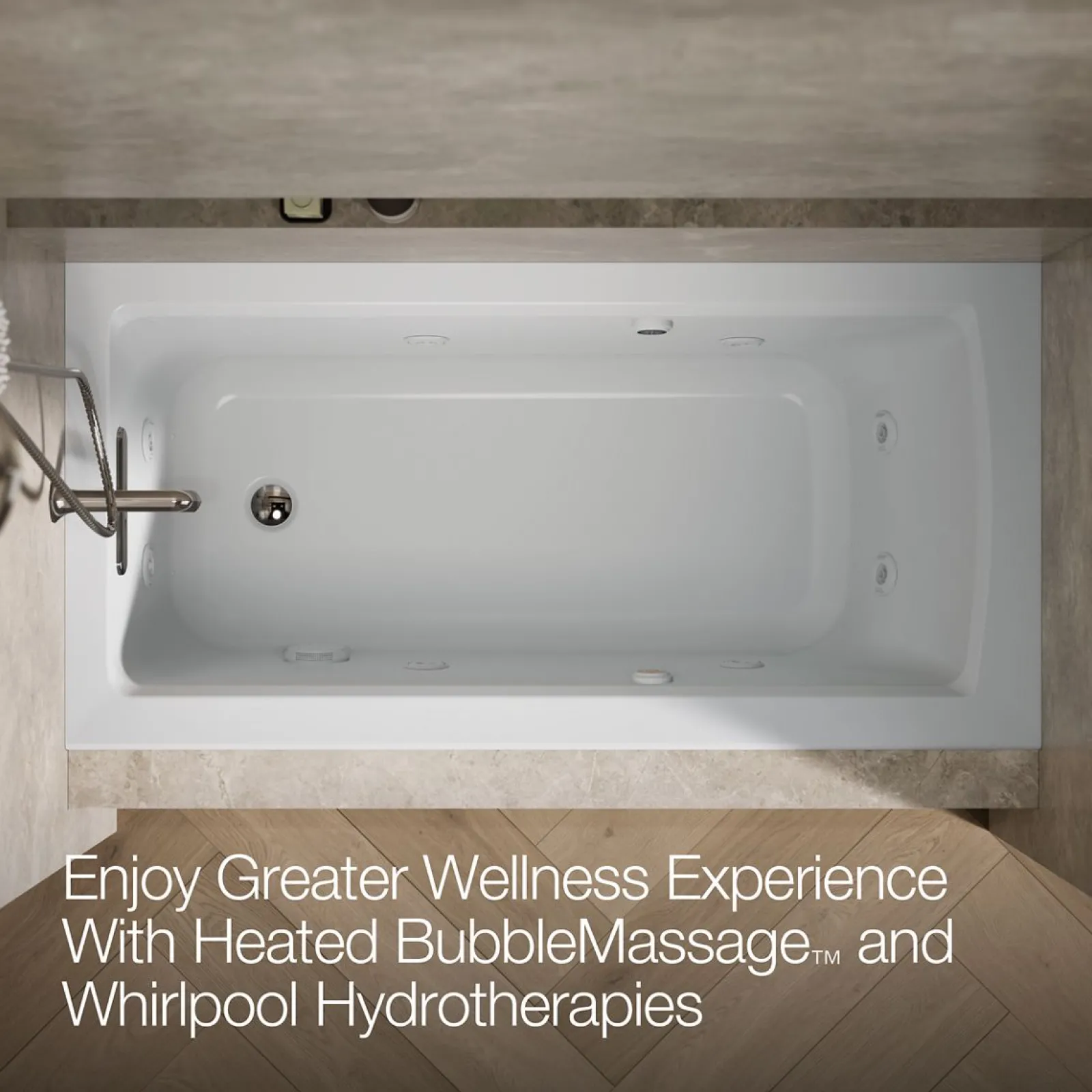 60" x 30" alcove Heated BubbleMassage™ air bath and whirlpool, left drain^Kohler Best