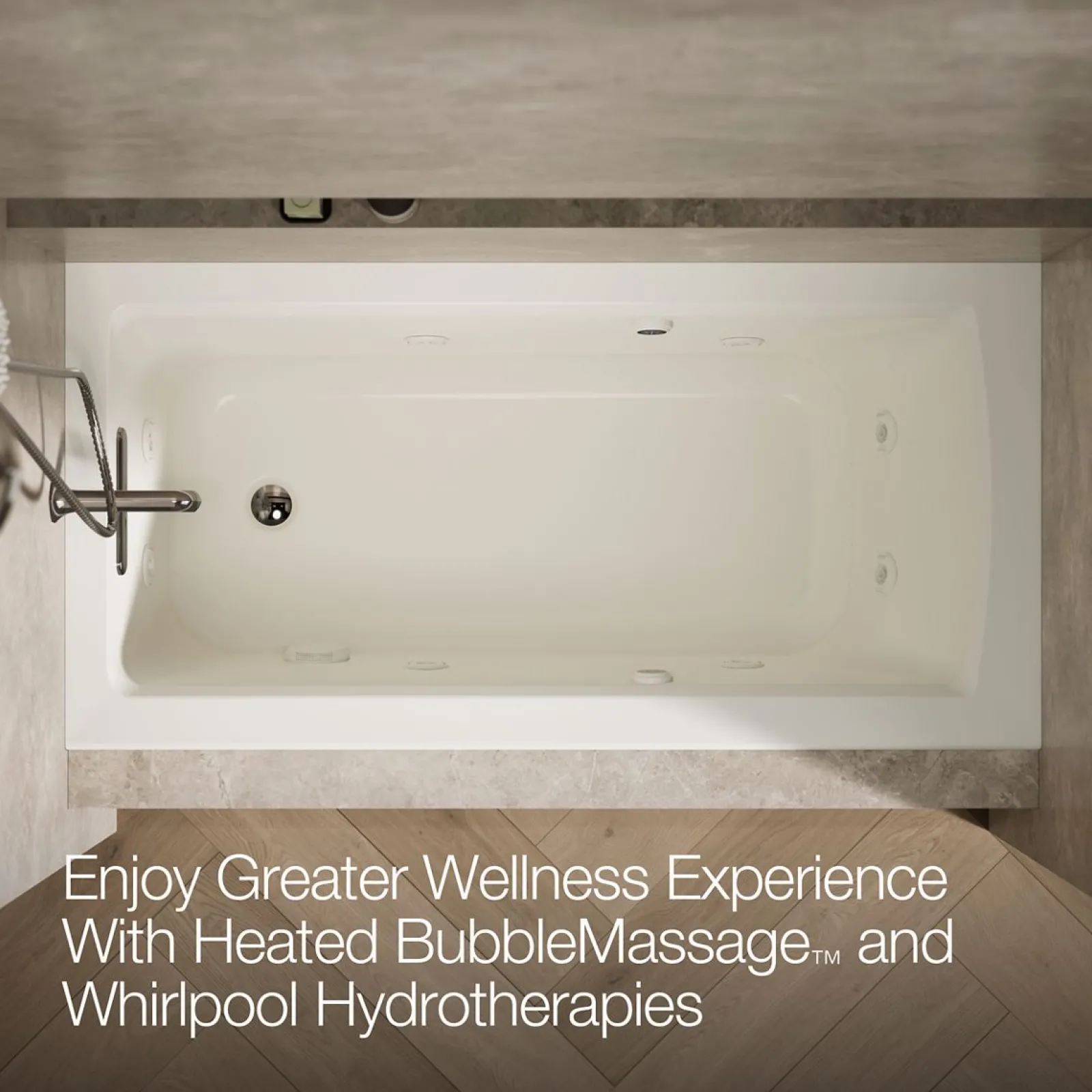 60" x 30" alcove Heated BubbleMassage™ air bath and whirlpool, left drain^Kohler Best