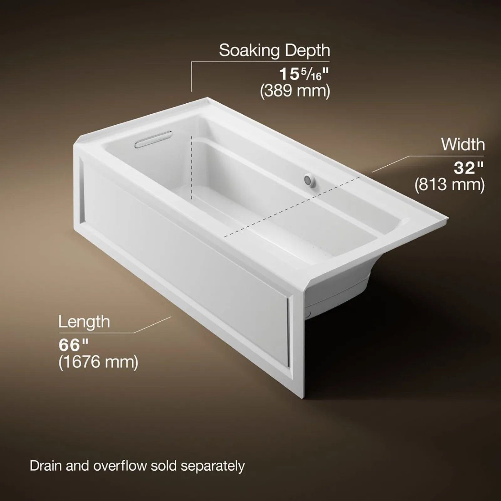 66" x 32" alcove Heated BubbleMassage™ air bath with Bask® heated surface, left drain^Kohler Online