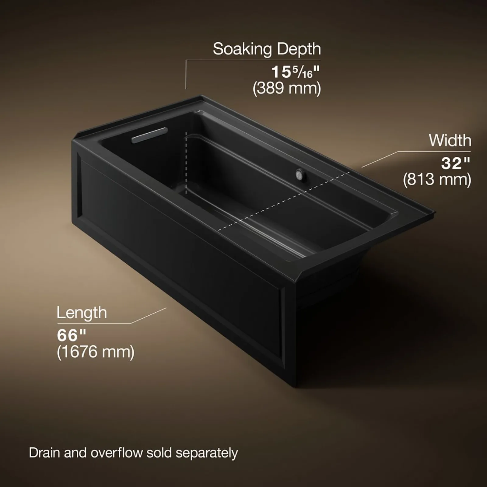 66" x 32" alcove Heated BubbleMassage™ air bath with Bask® heated surface, left drain^Kohler Online