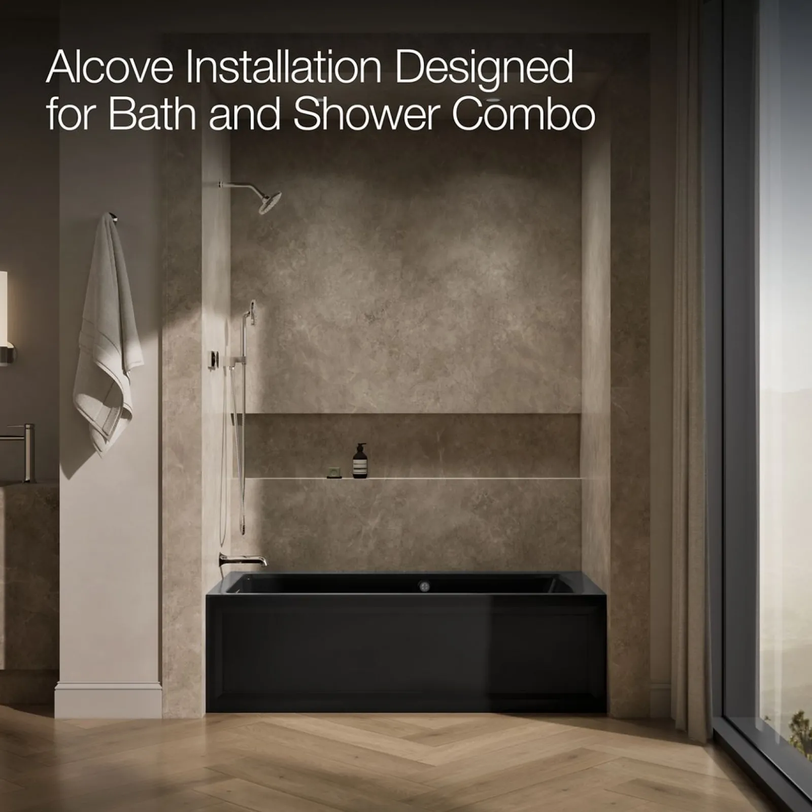 66" x 32" alcove Heated BubbleMassage™ air bath with Bask® heated surface, left drain^Kohler Online