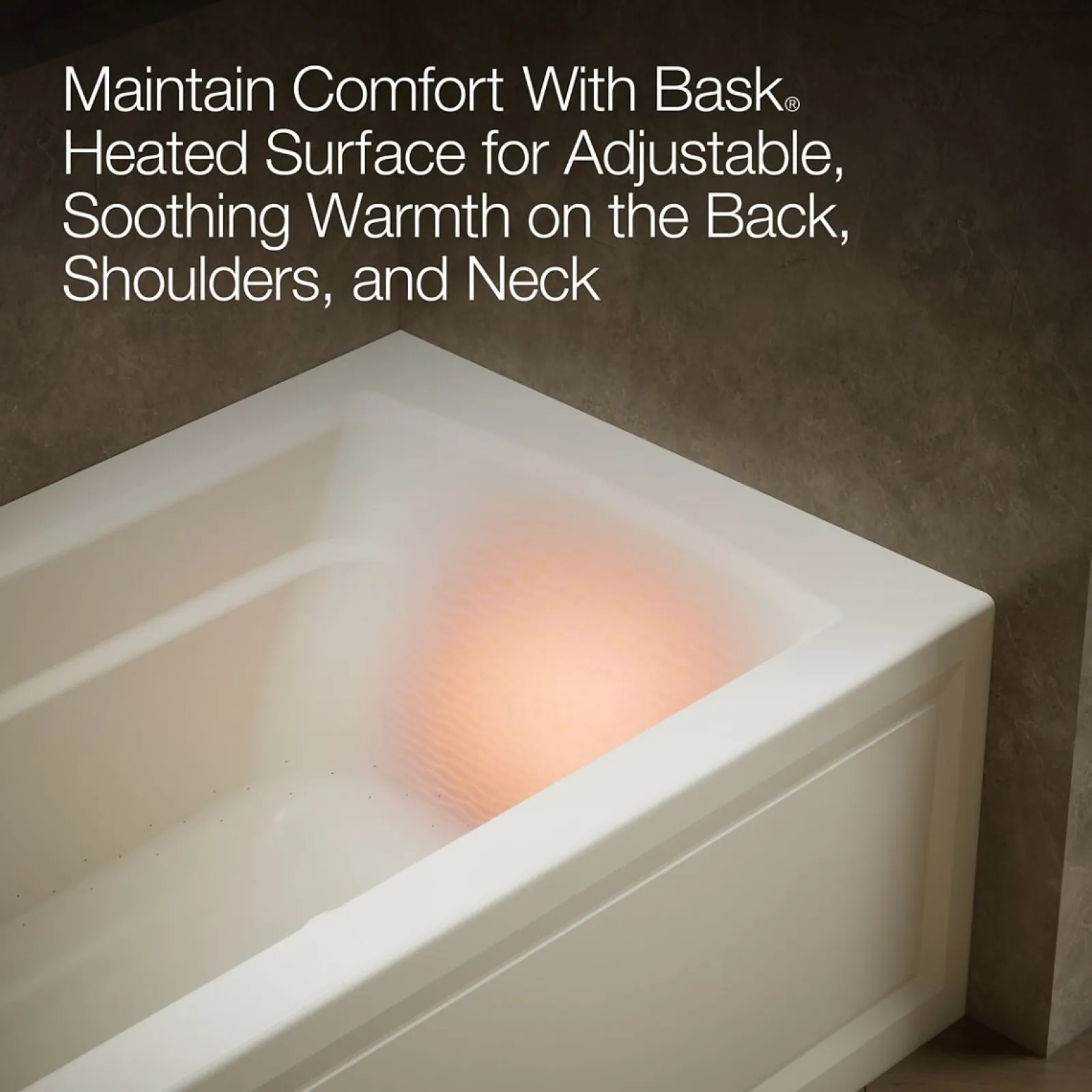 66" x 32" alcove Heated BubbleMassage™ air bath with Bask® heated surface, left drain^Kohler Online