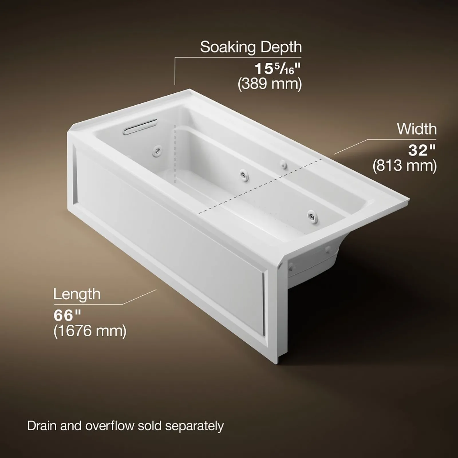 66" x 32" alcove Heated BubbleMassage™ air bath and whirlpool, left drain^Kohler Outlet
