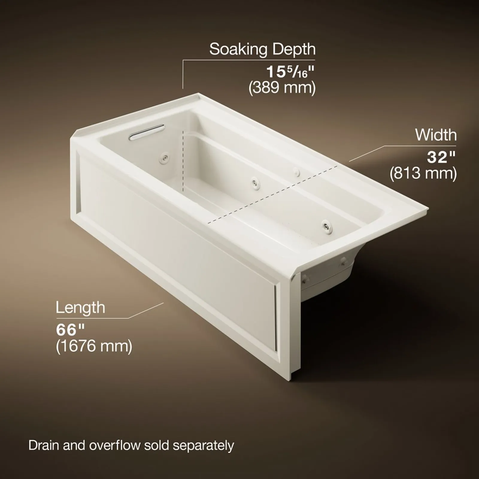66" x 32" alcove Heated BubbleMassage™ air bath and whirlpool, left drain^Kohler Outlet