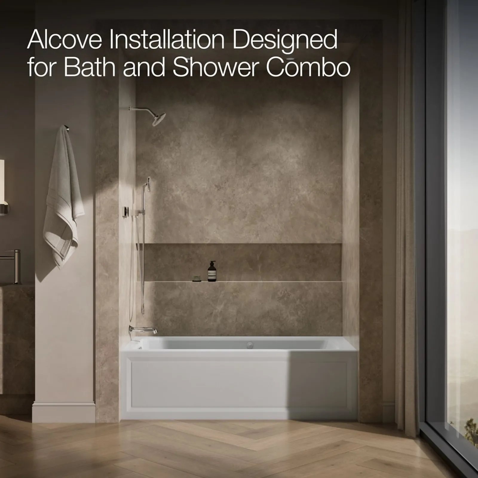 66" x 32" alcove Heated BubbleMassage™ air bath and whirlpool, left drain^Kohler Outlet