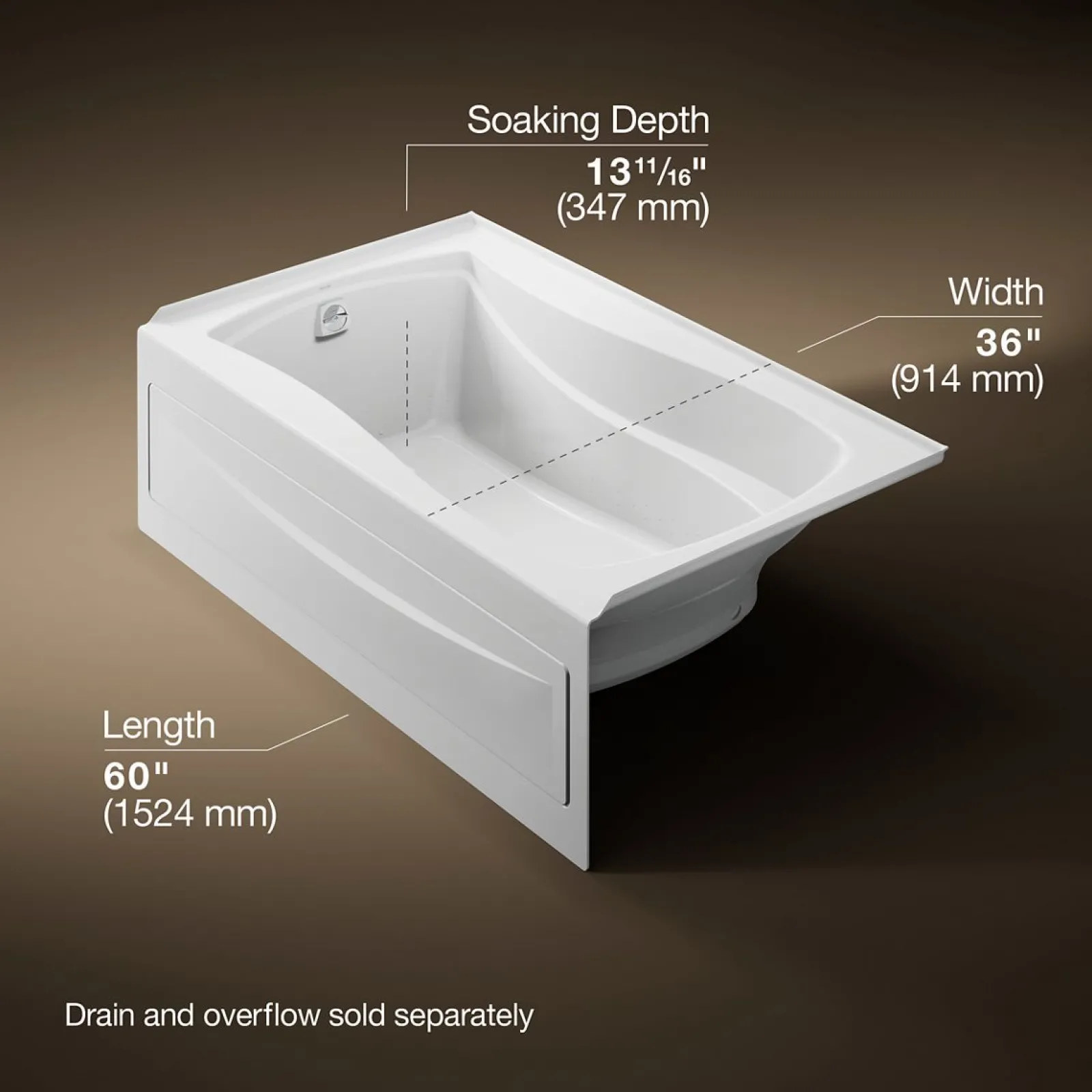60" x 36" alcove Heated BubbleMassage™ air bath, left drain^Kohler Best