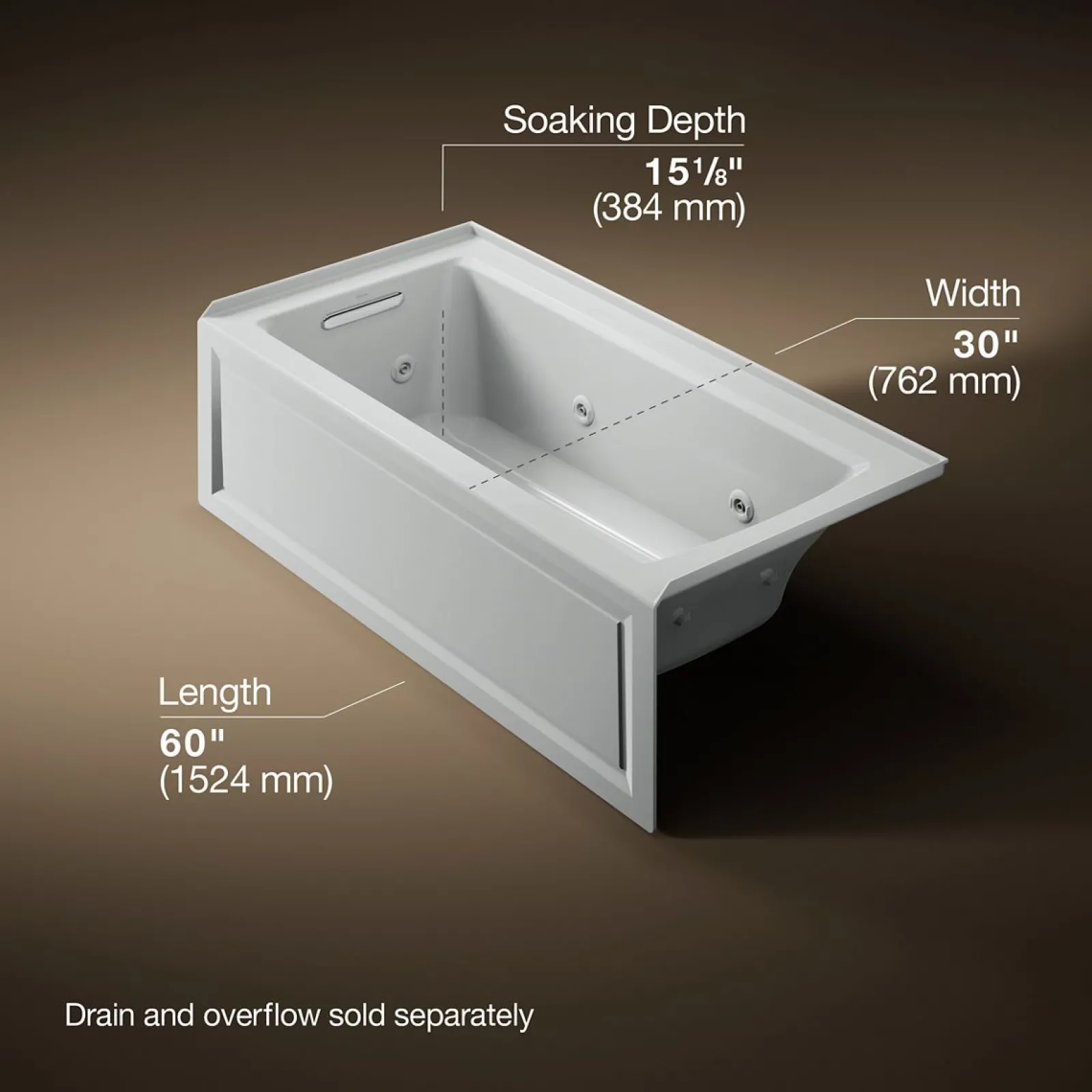 60" x 30" alcove heated whirlpool bath, left drain^Kohler Outlet