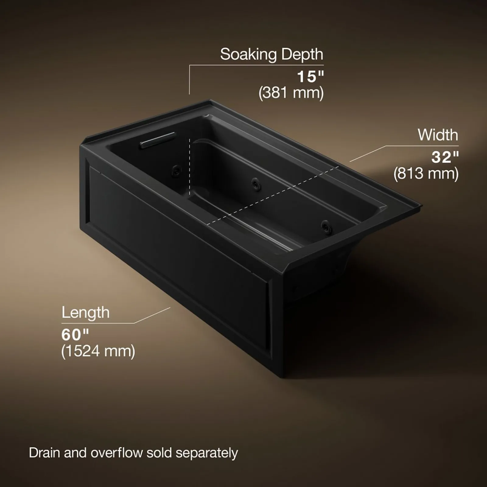 60" x 32" alcove heated whirlpool bath, left drain^Kohler Hot