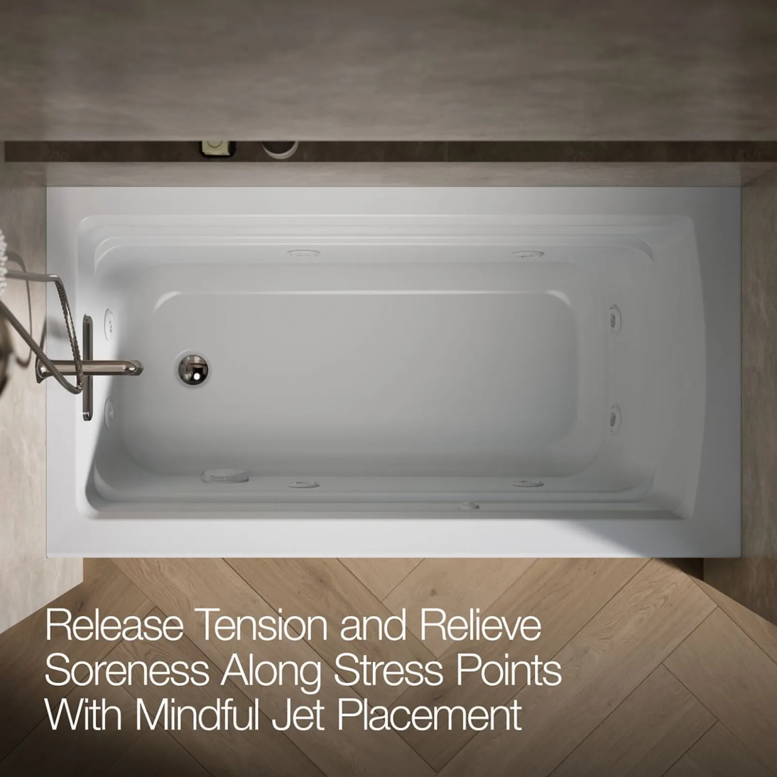 60" x 32" alcove heated whirlpool bath, left drain^Kohler Hot