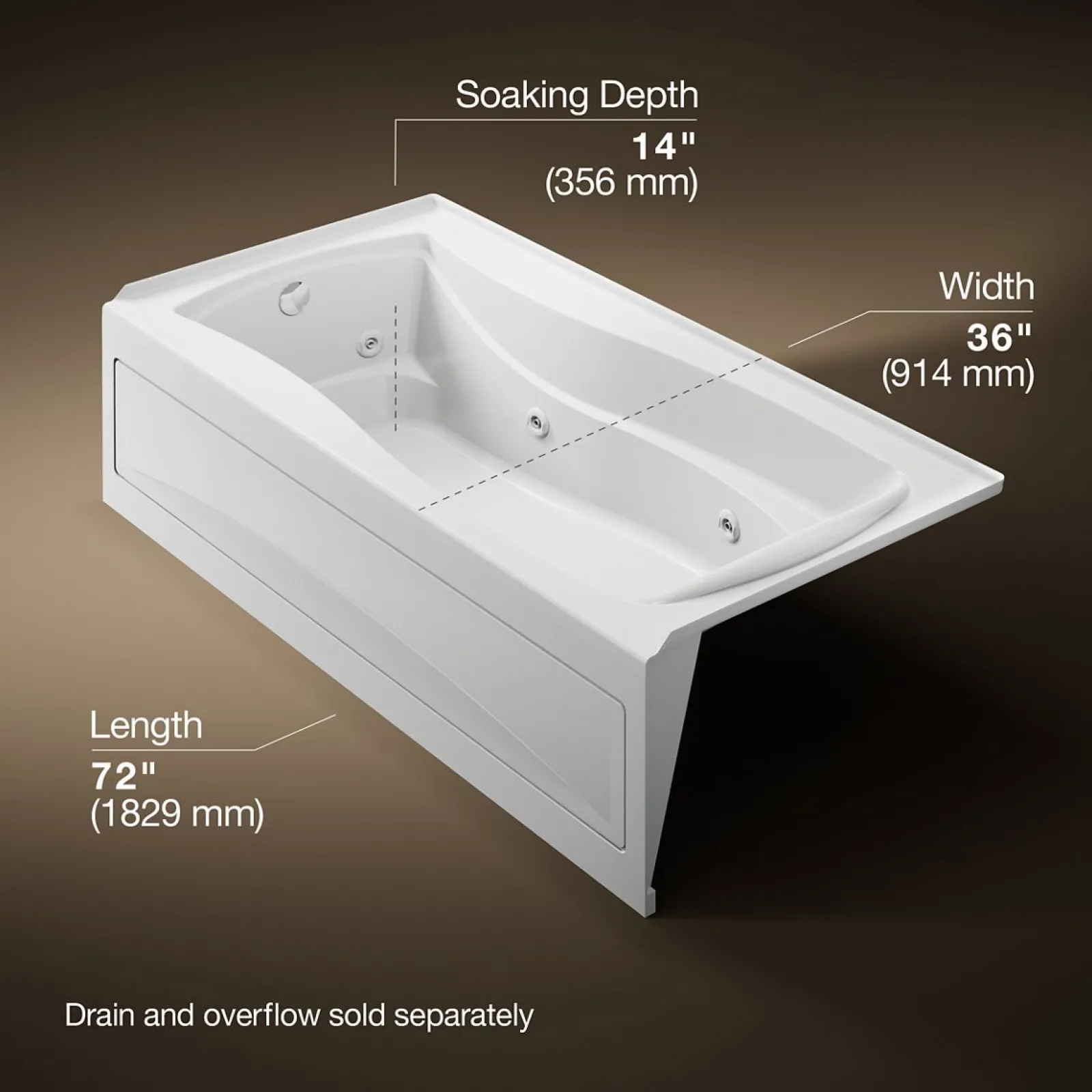 72" x 36" alcove heated whirlpool bath, left drain^Kohler Discount