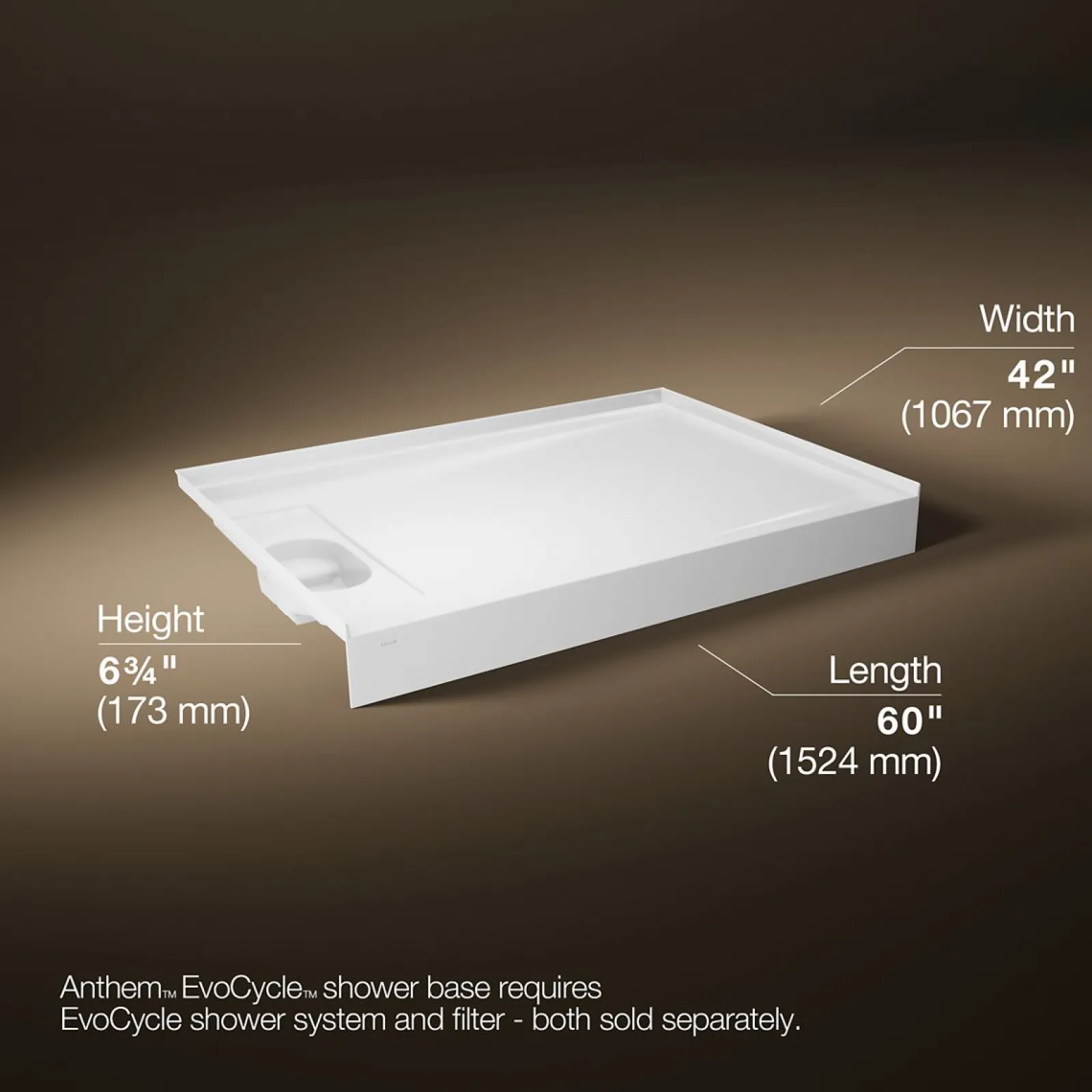 60" x 42" alcove shower base, left drain^Kohler New