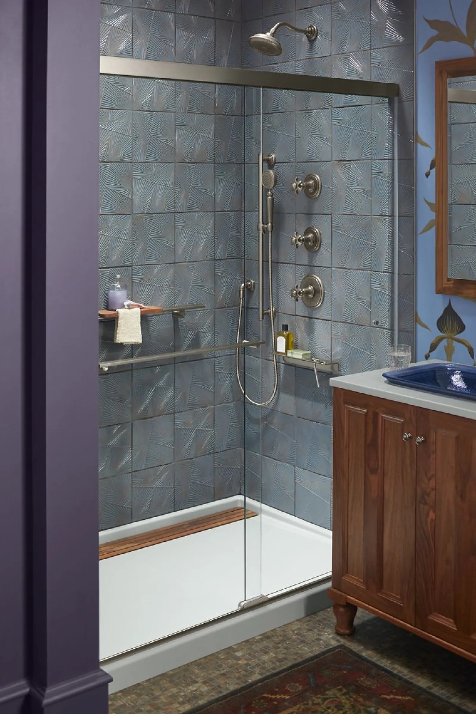 60" x 42" alcove shower base, rear center drain^Kohler
