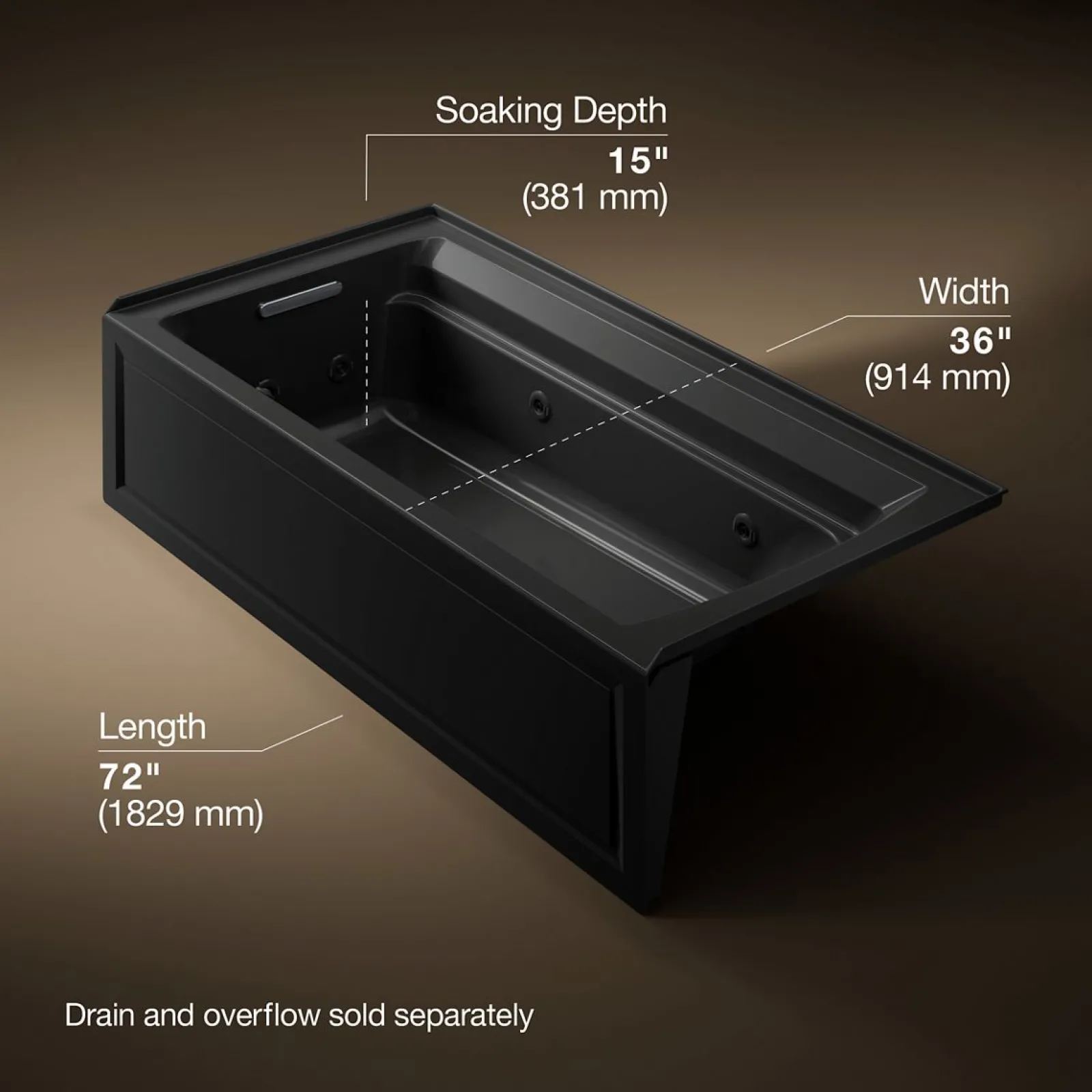 72" x 36" alcove whirlpool bath with alcove, left drain^Kohler
