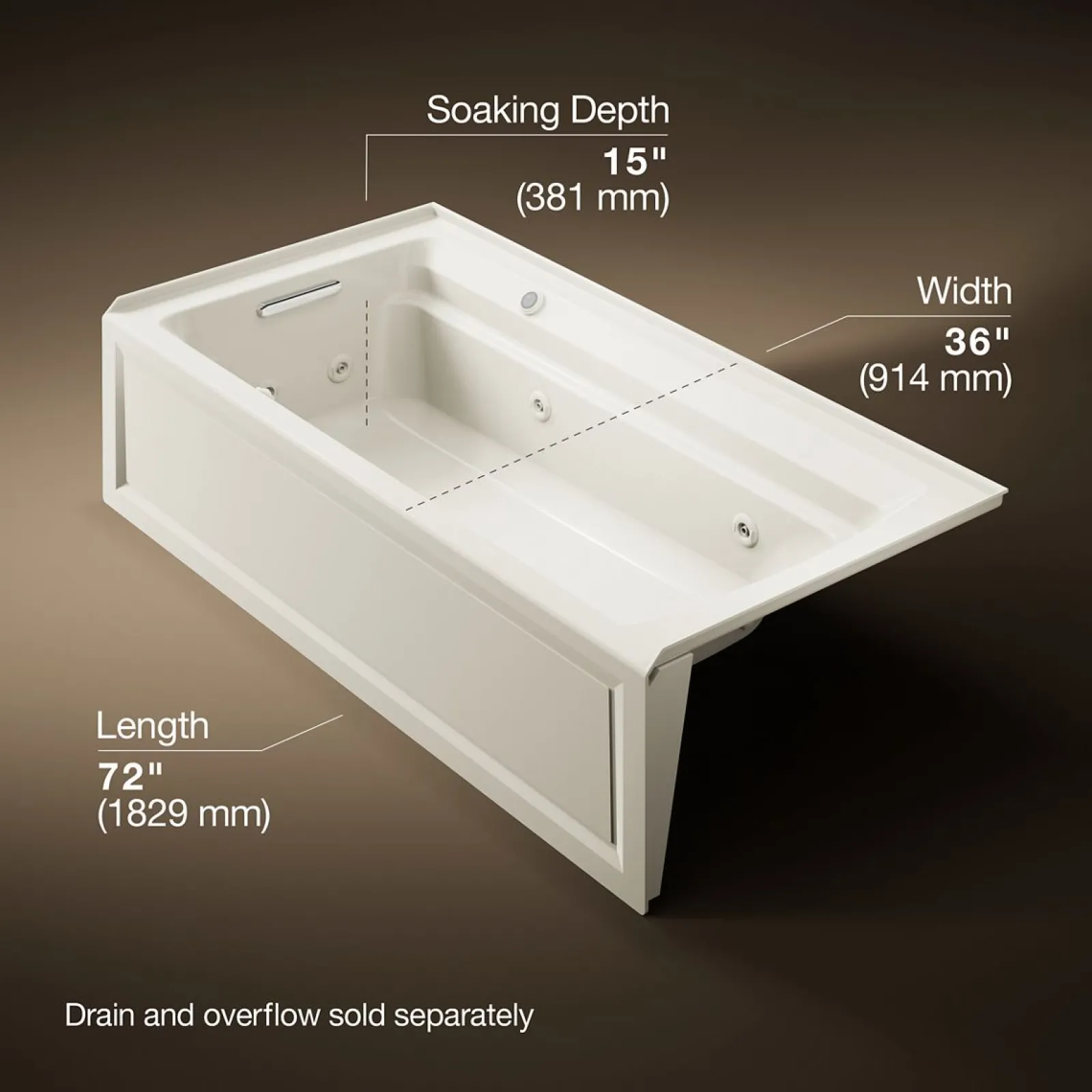 72" x 36" alcove whirlpool bath with Bask® heated surface, left drain^Kohler