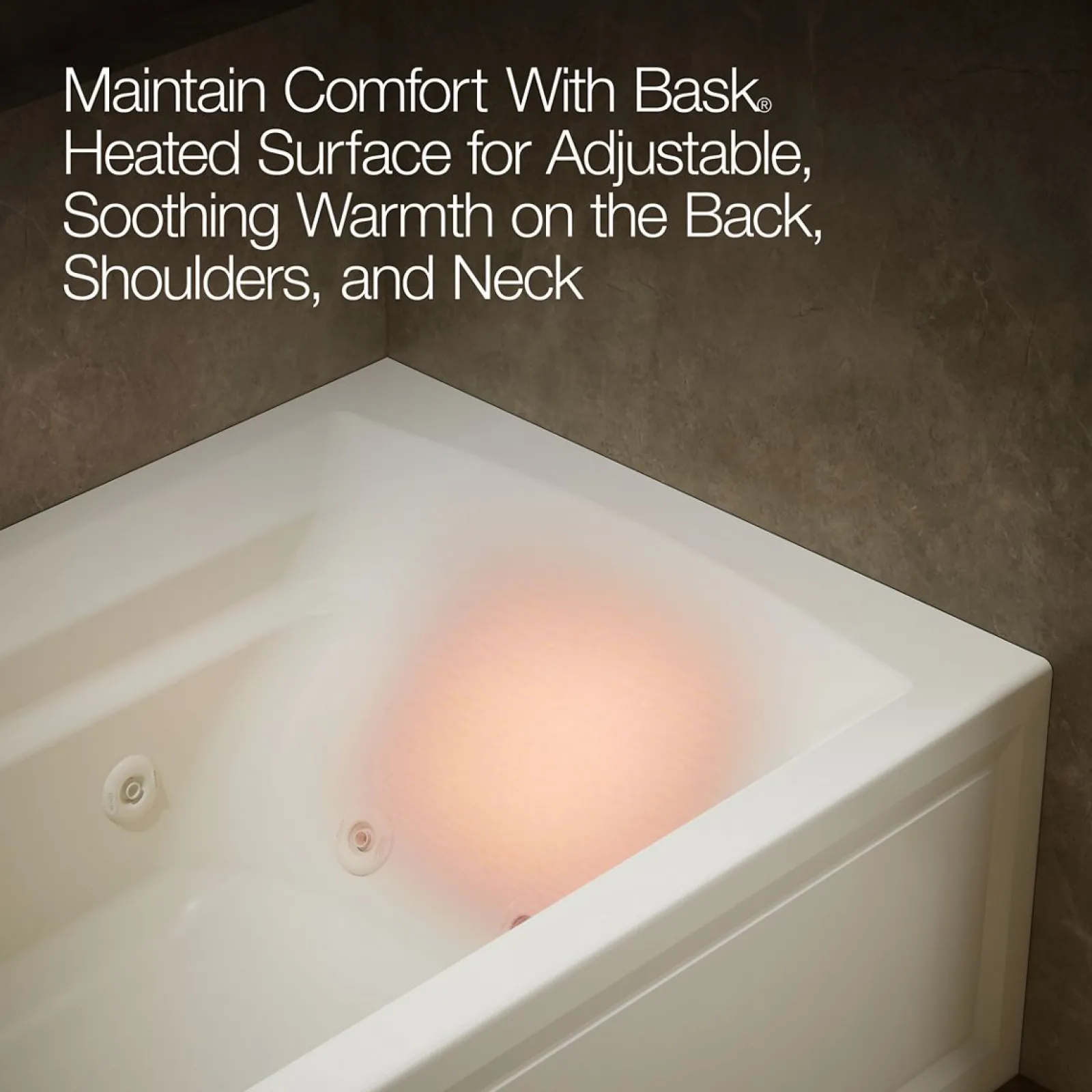 72" x 36" alcove whirlpool bath with Bask® heated surface, left drain^Kohler