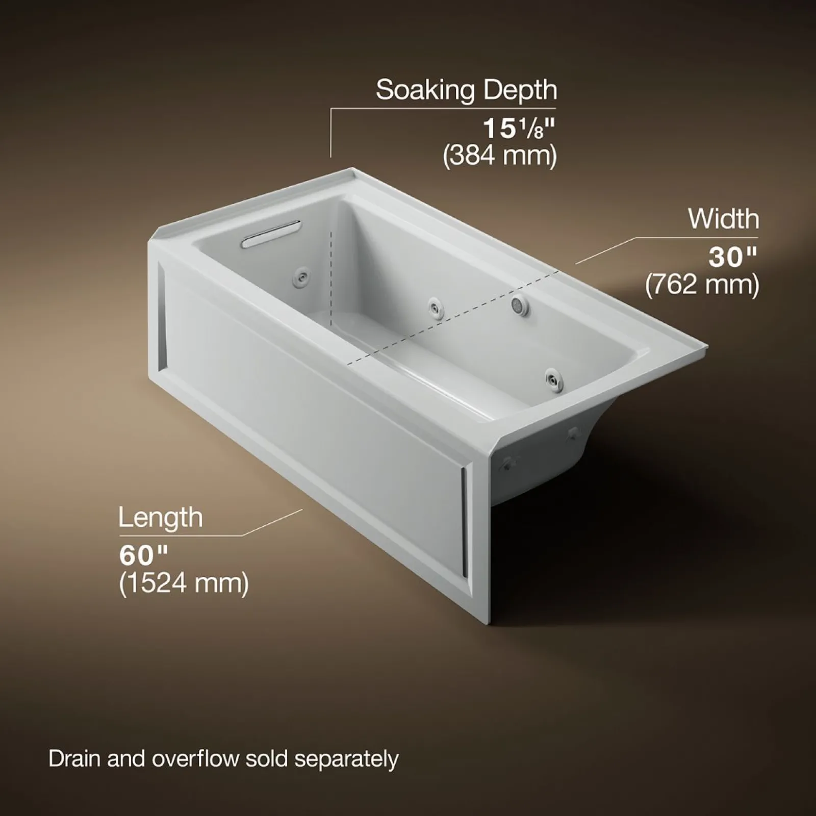 60" x 30" alcove whirlpool bath with Bask® heated surface, left drain^Kohler Best